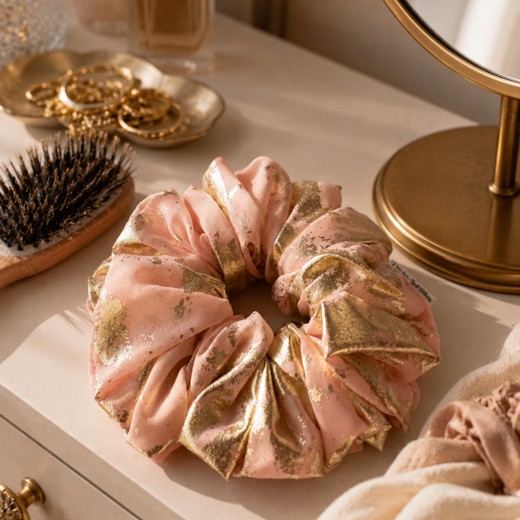 Gilded Blush Satin Scrunchie