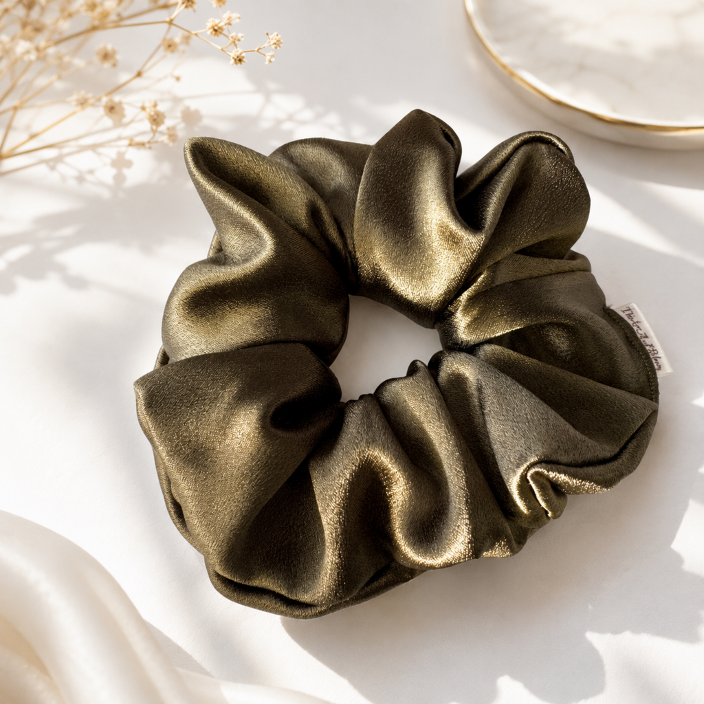 Olive Luxe Large Satin Scrunchie - Handmade