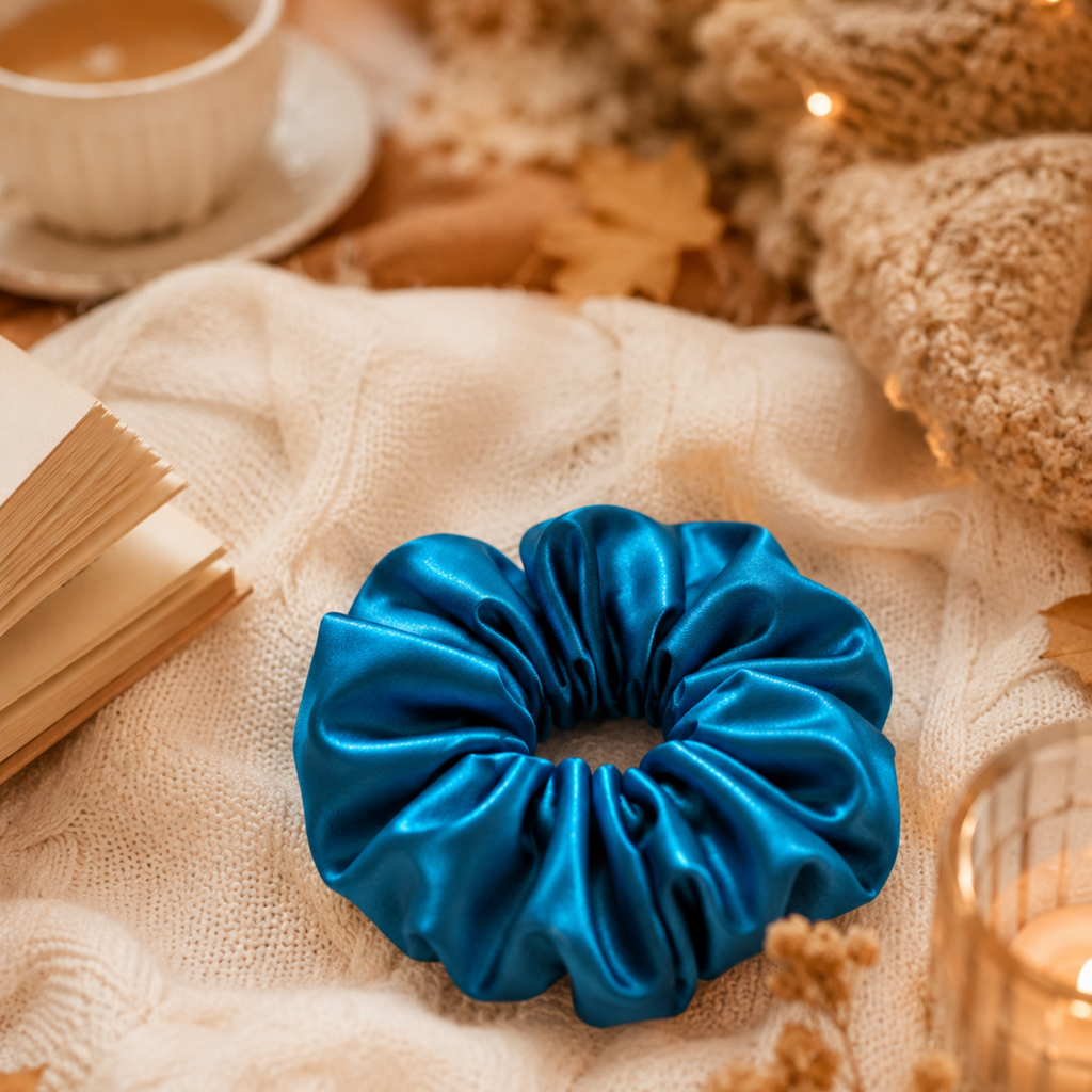 Blue Lagoon Satin Scrunchie