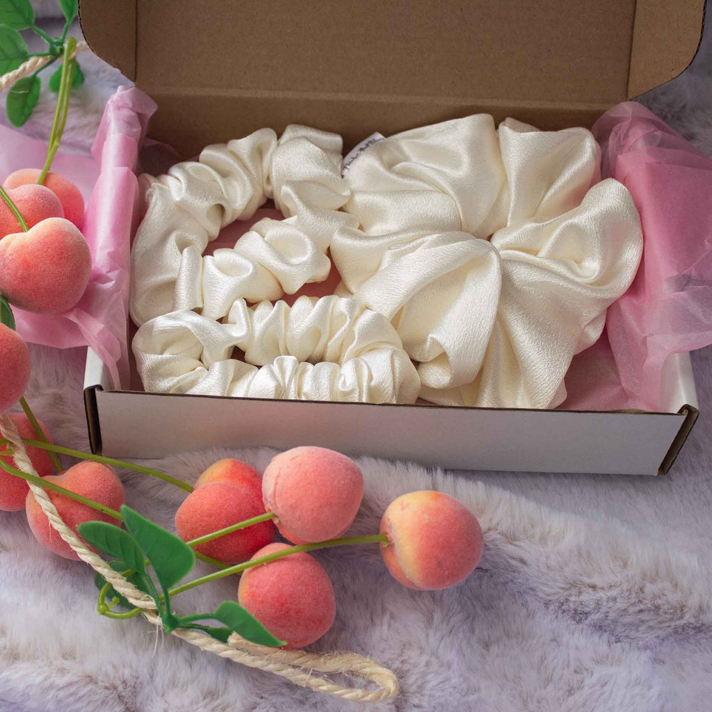 Buttercream Bloom Set – The Satin Scrunchie Trio of Dreams Bundle