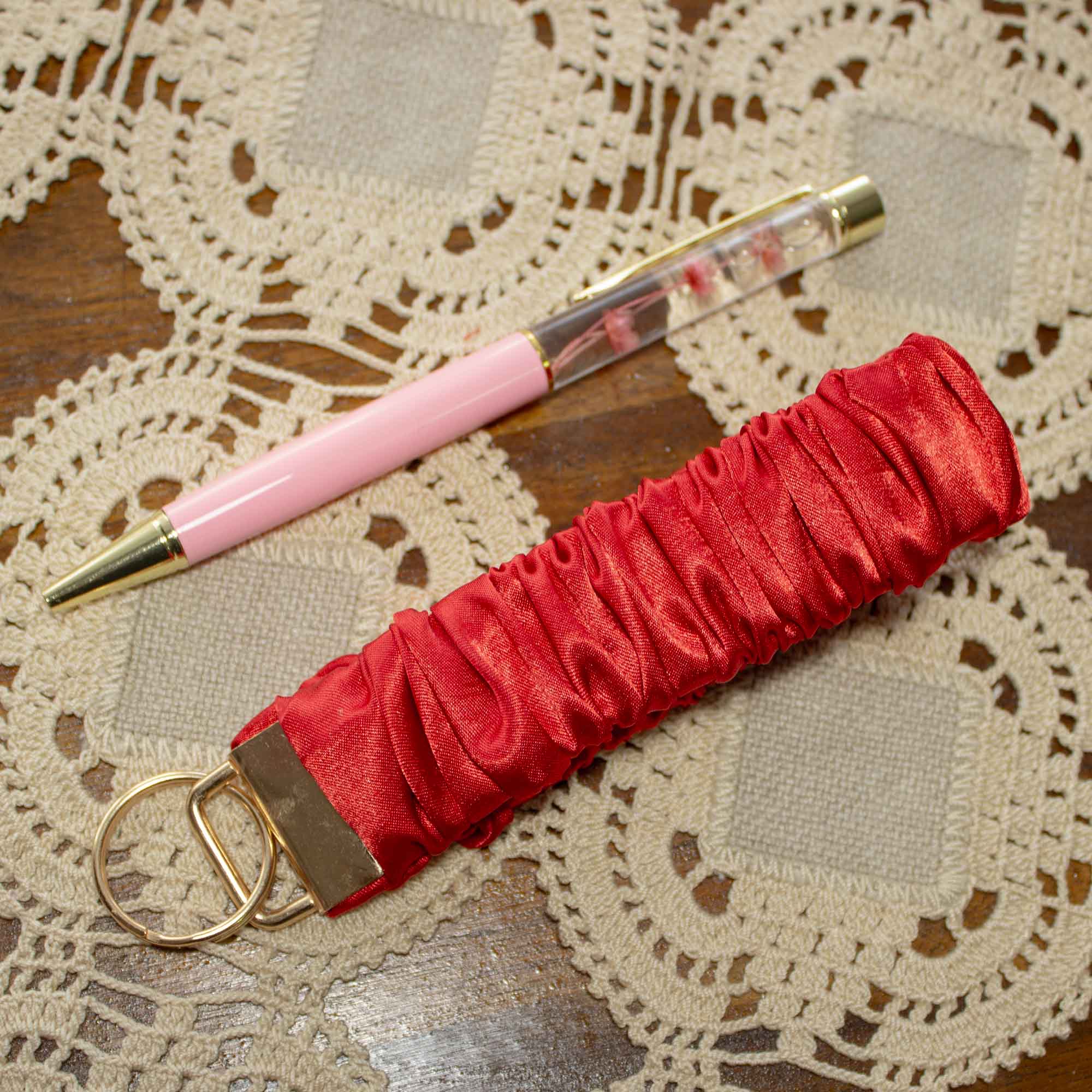 Crimson Bloom Scrunchie Wristlet