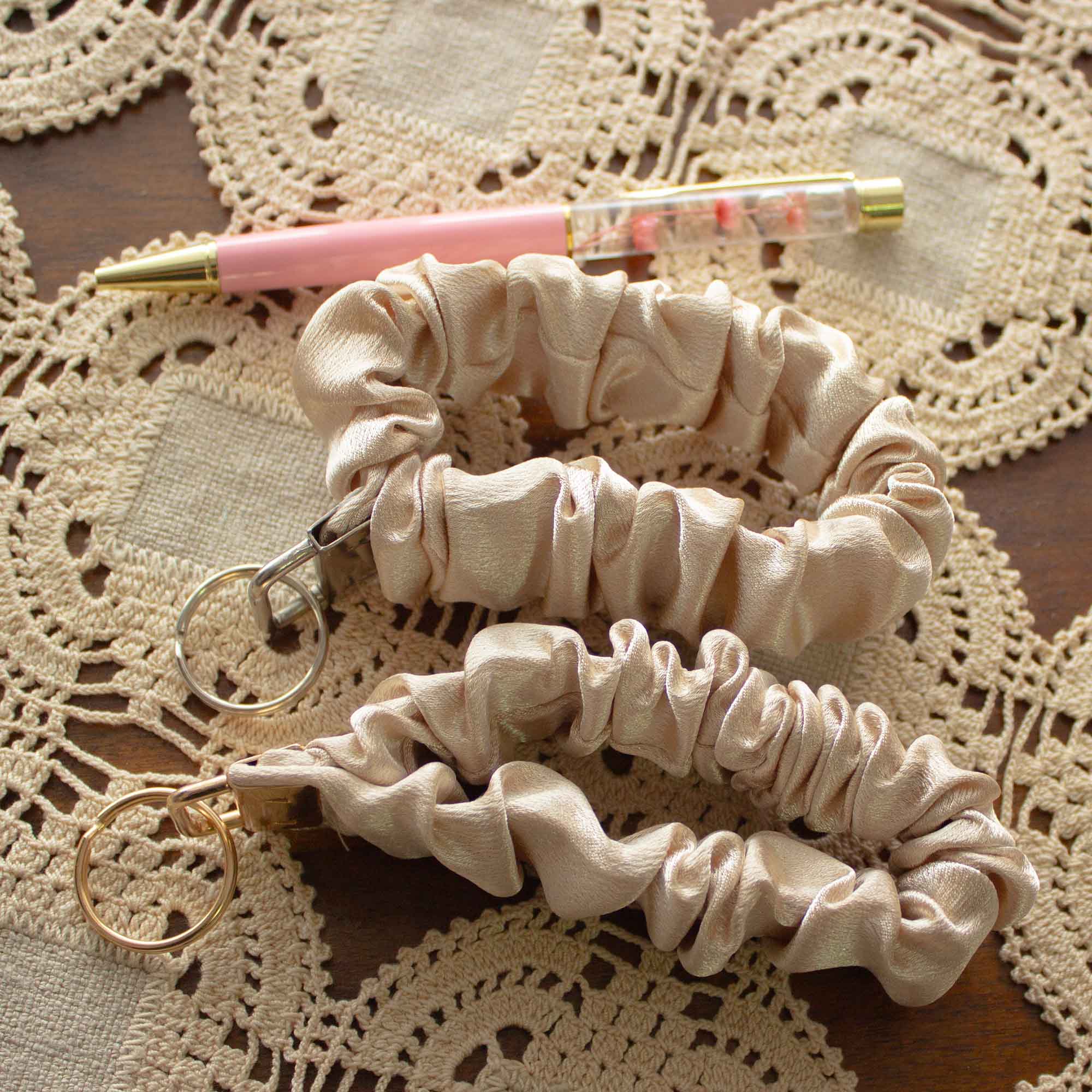 Dusty Pearl Scrunchie Wristlet