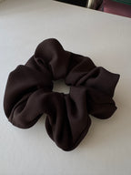 Truffle Twist Scrunchie – Handmade Chocolate Brown Satin Hair Scrunchie | Oversized Soft Scrunchie | Elegant Hair Tie | Gift for Her