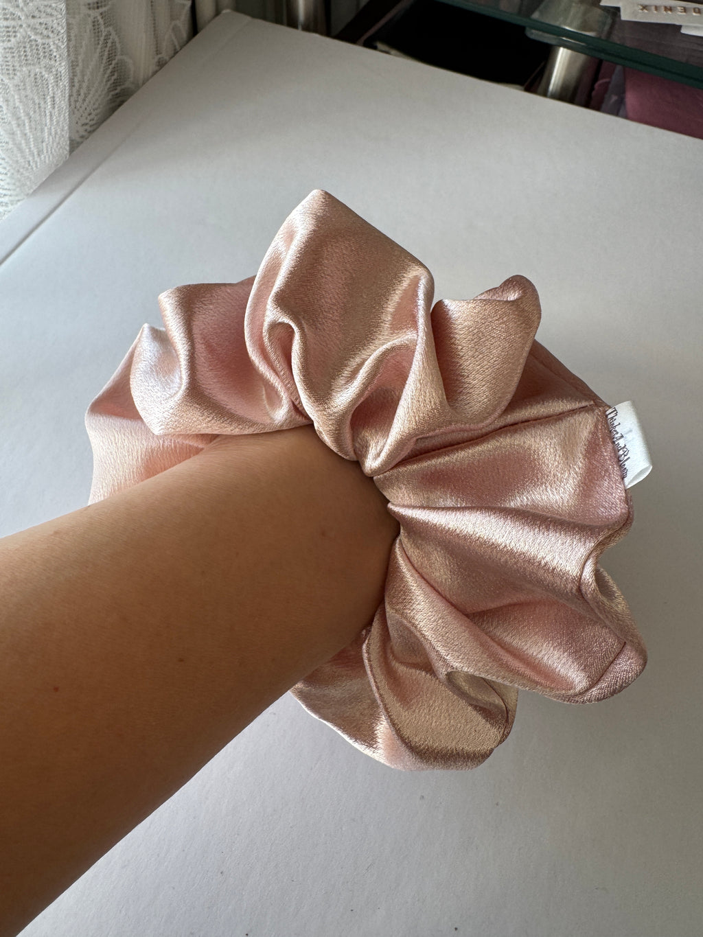 Pink Blush Satin Scrunchie