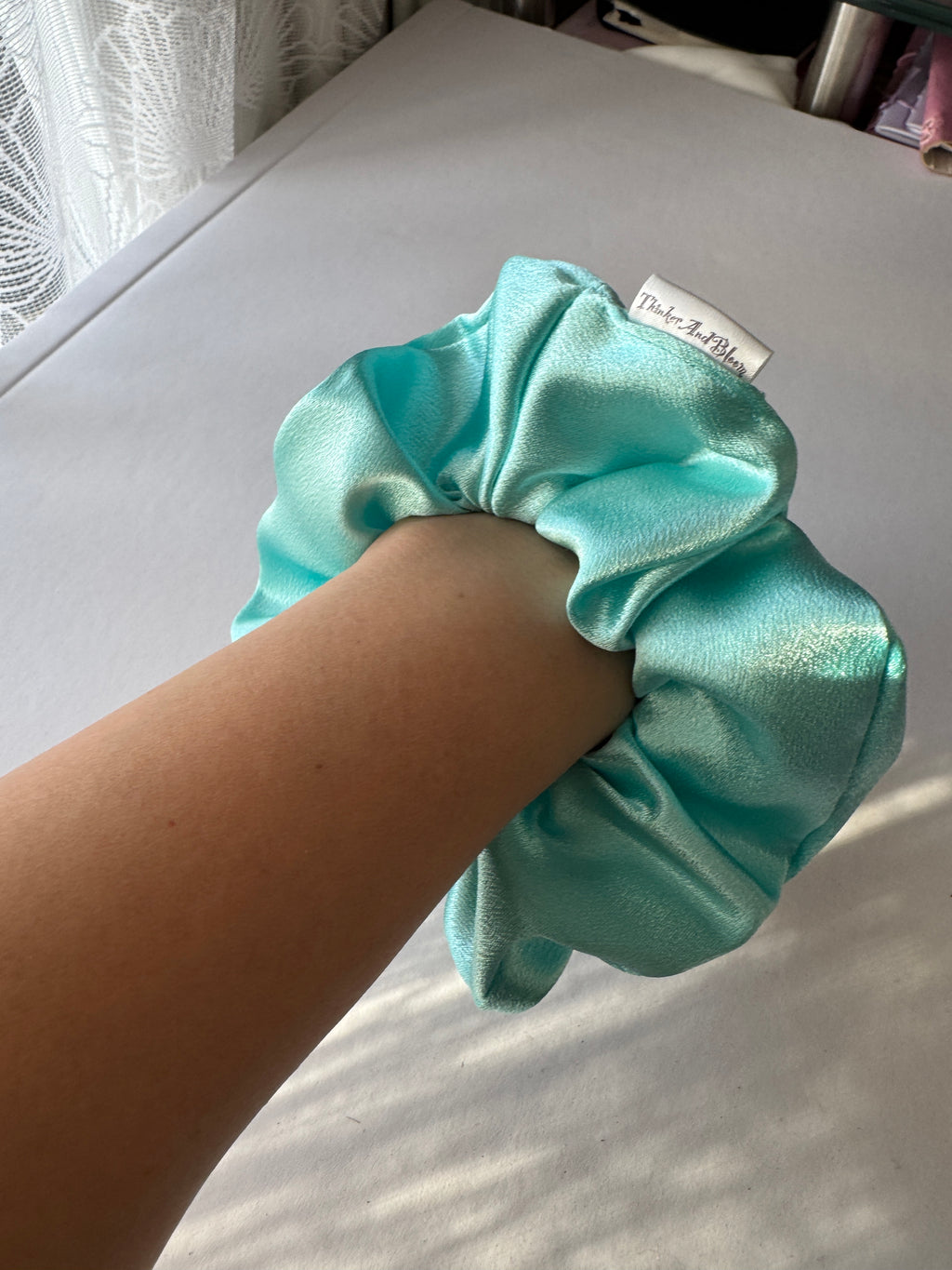 Frosted Blooms Scrunchie – Large Handmade Satin Scrunchie
