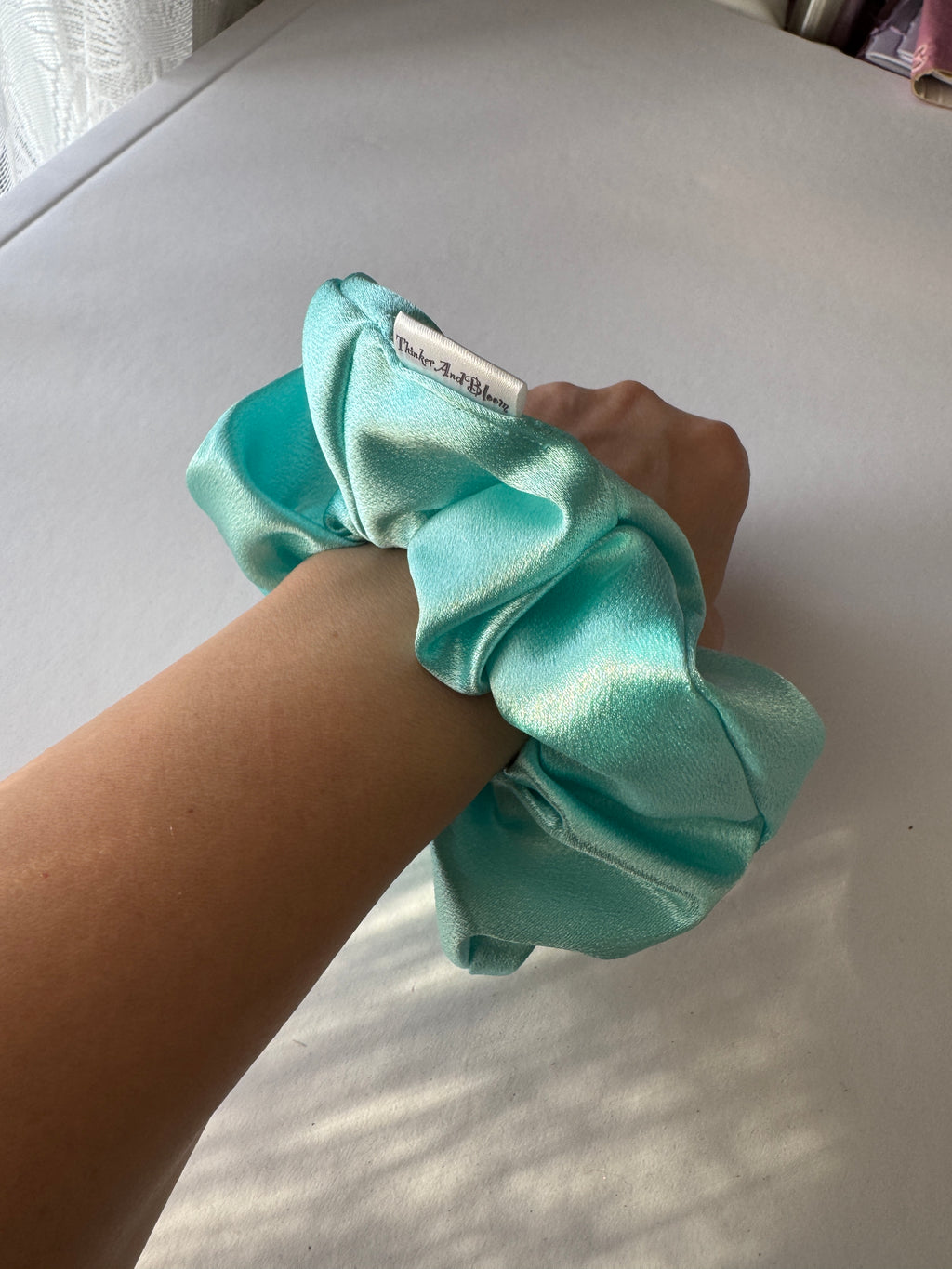Frosted Blooms Scrunchie – Large Handmade Satin Scrunchie