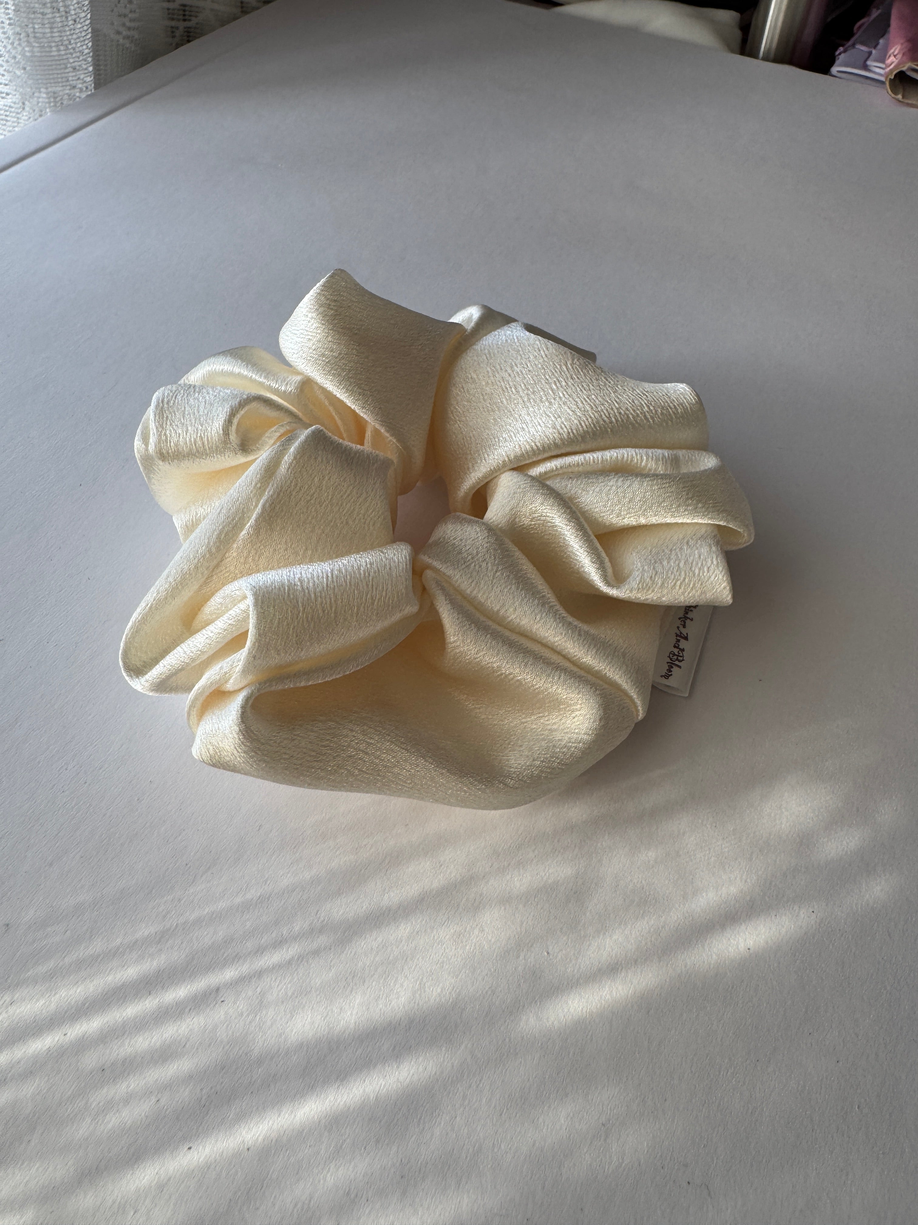 Buttercream Bloom Scrunchie – Handmade Satin Hair Scrunchie