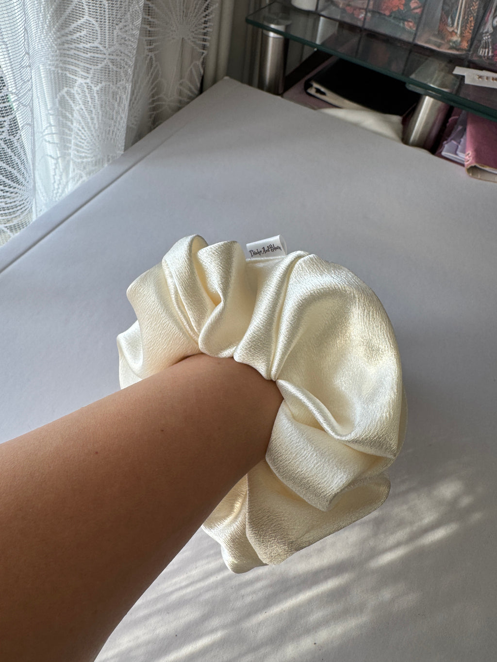 Buttercream Bloom Scrunchie – Handmade Satin Hair Scrunchie