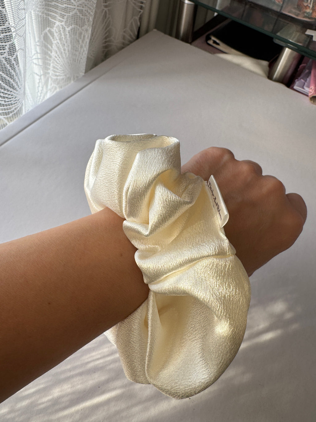 Buttercream Bloom Scrunchie – Handmade Satin Hair Scrunchie