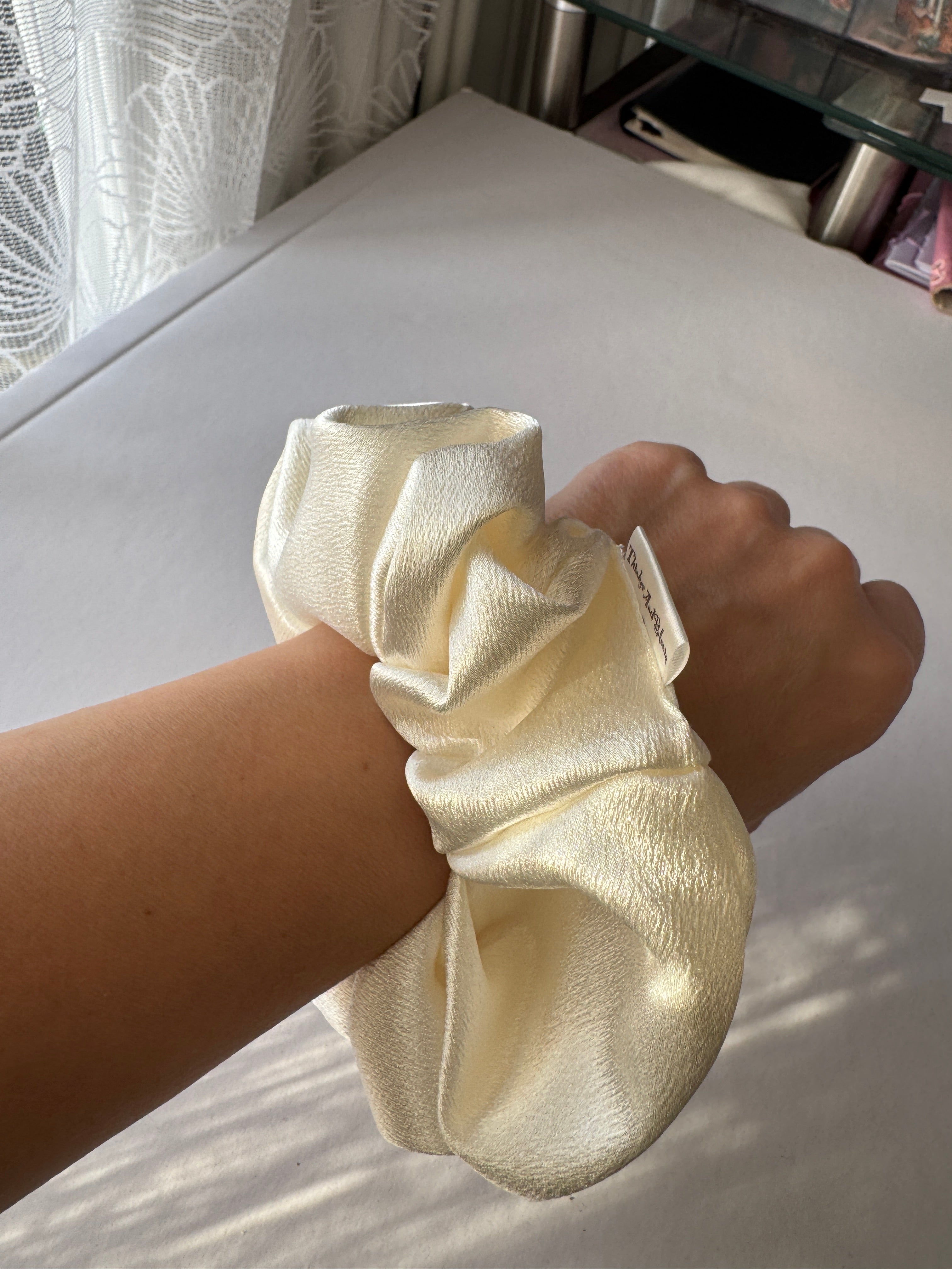 Buttercream Bloom Scrunchie – Handmade Satin Hair Scrunchie