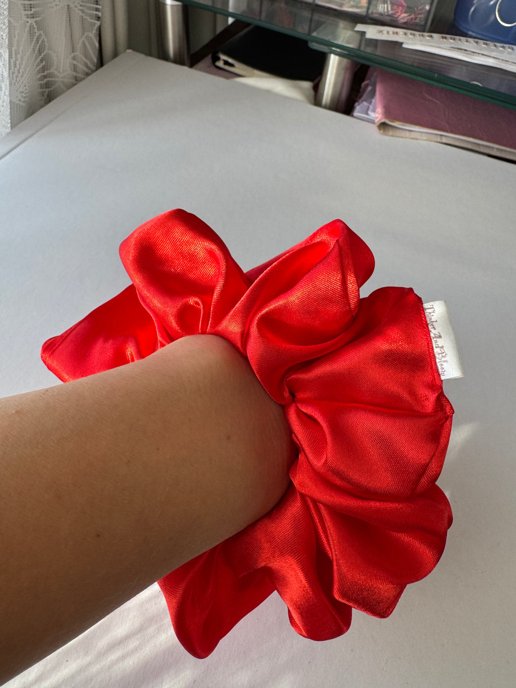 Crimson Kiss Satin Scrunchie