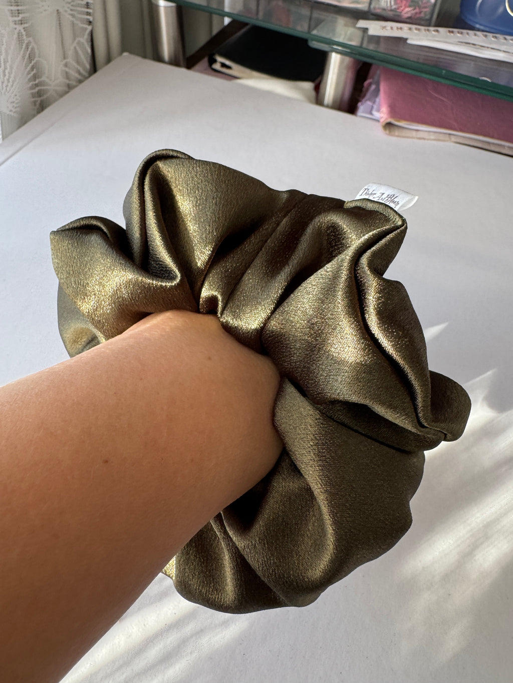 Olive Luxe Large Satin Scrunchie - Handmade