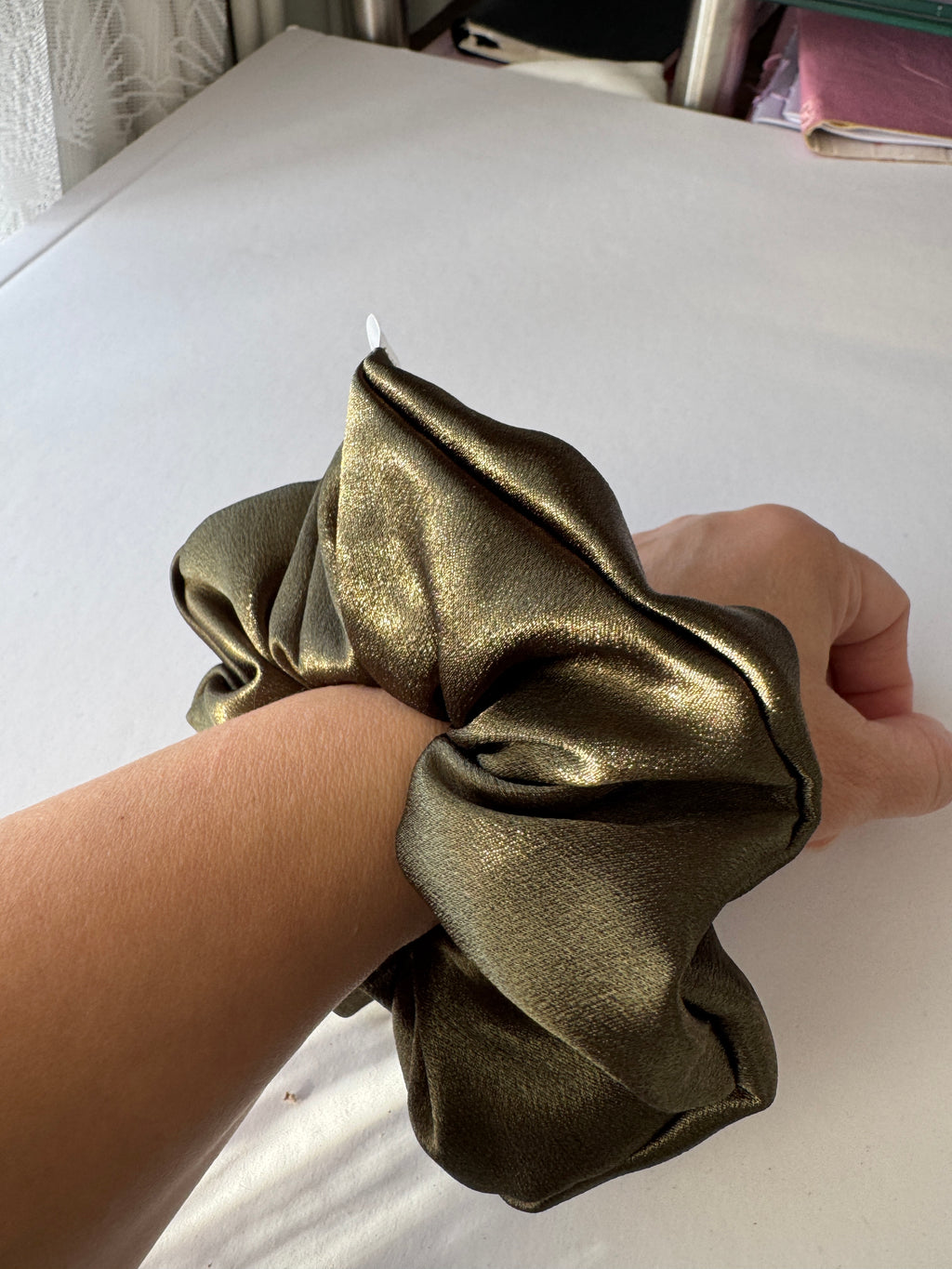 Olive Luxe Large Satin Scrunchie - Handmade