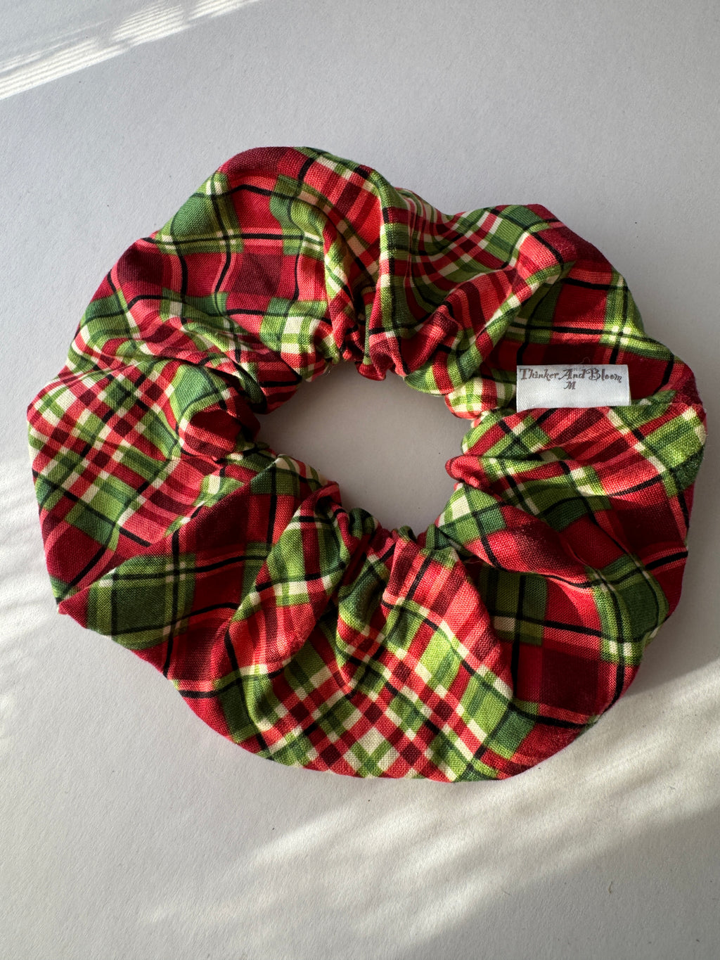 Christmas Tartan Scrunchie – Handmade Red & Green Plaid Hair Accessory