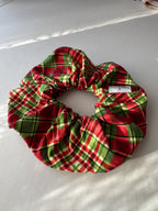 Christmas Tartan Scrunchie – Handmade Red & Green Plaid Hair Accessory