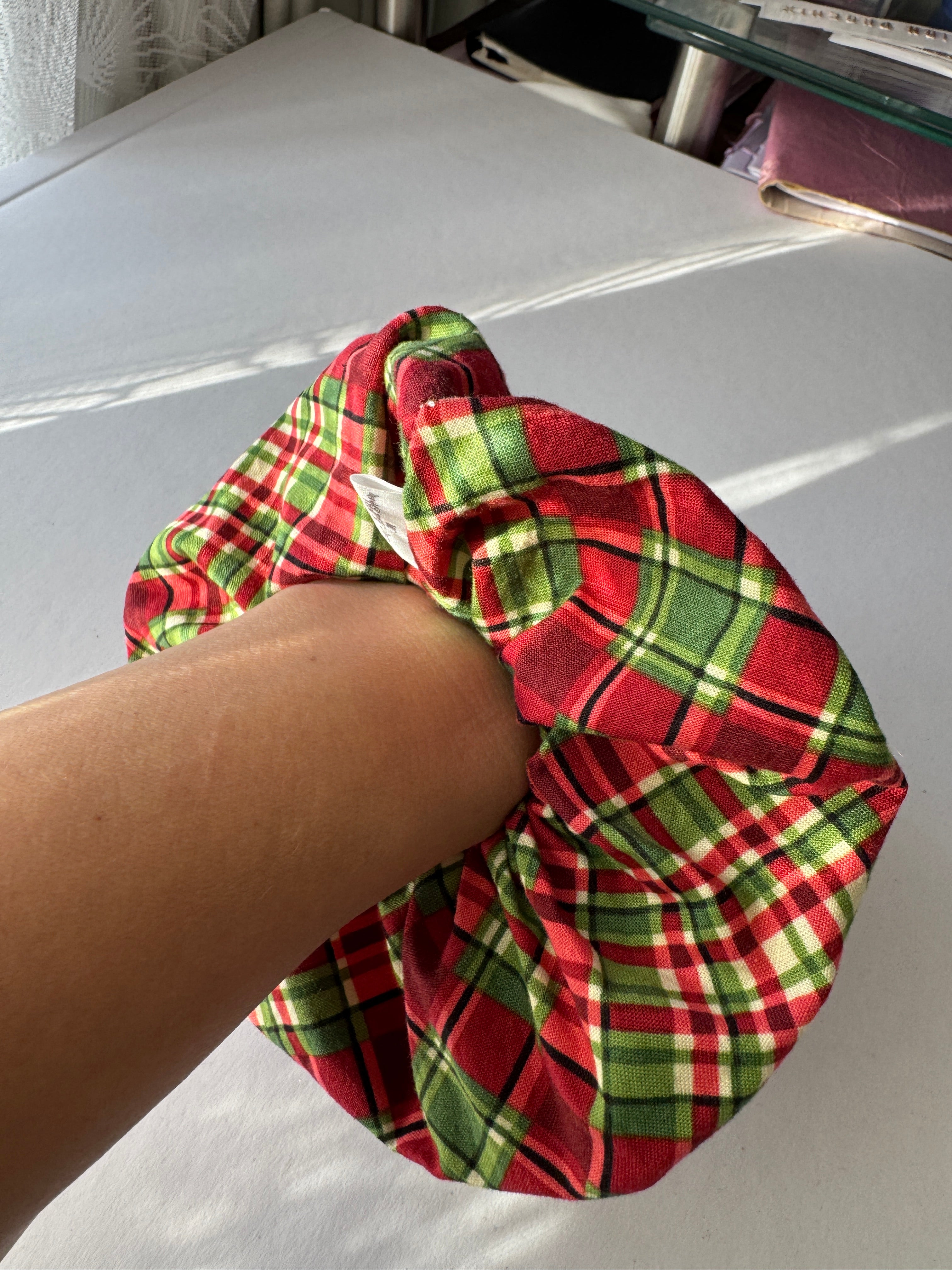 Christmas Tartan Scrunchie – Handmade Red & Green Plaid Hair Accessory