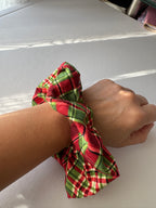 Christmas Tartan Scrunchie – Handmade Red & Green Plaid Hair Accessory