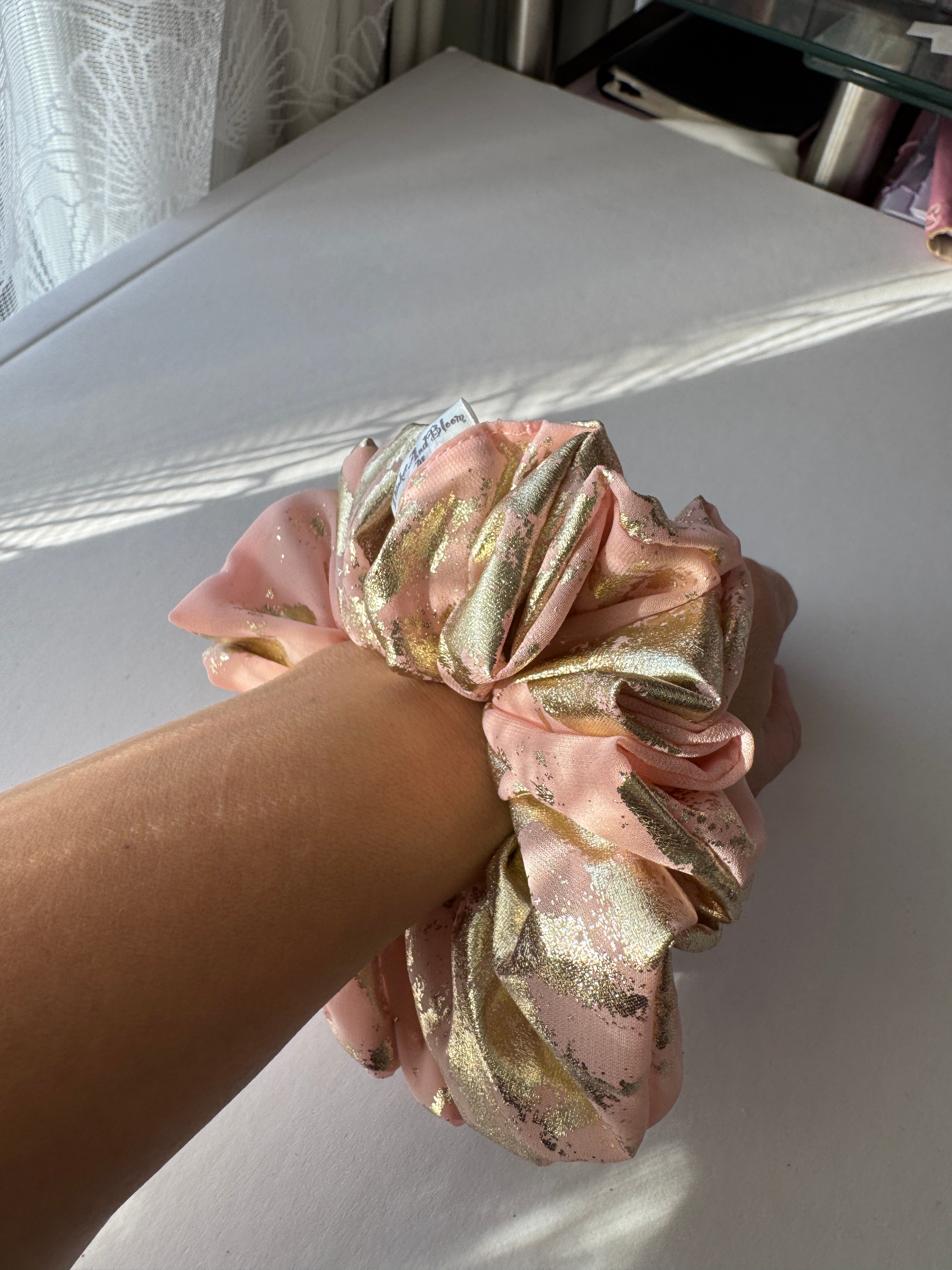 Gilded Blush Satin Scrunchie