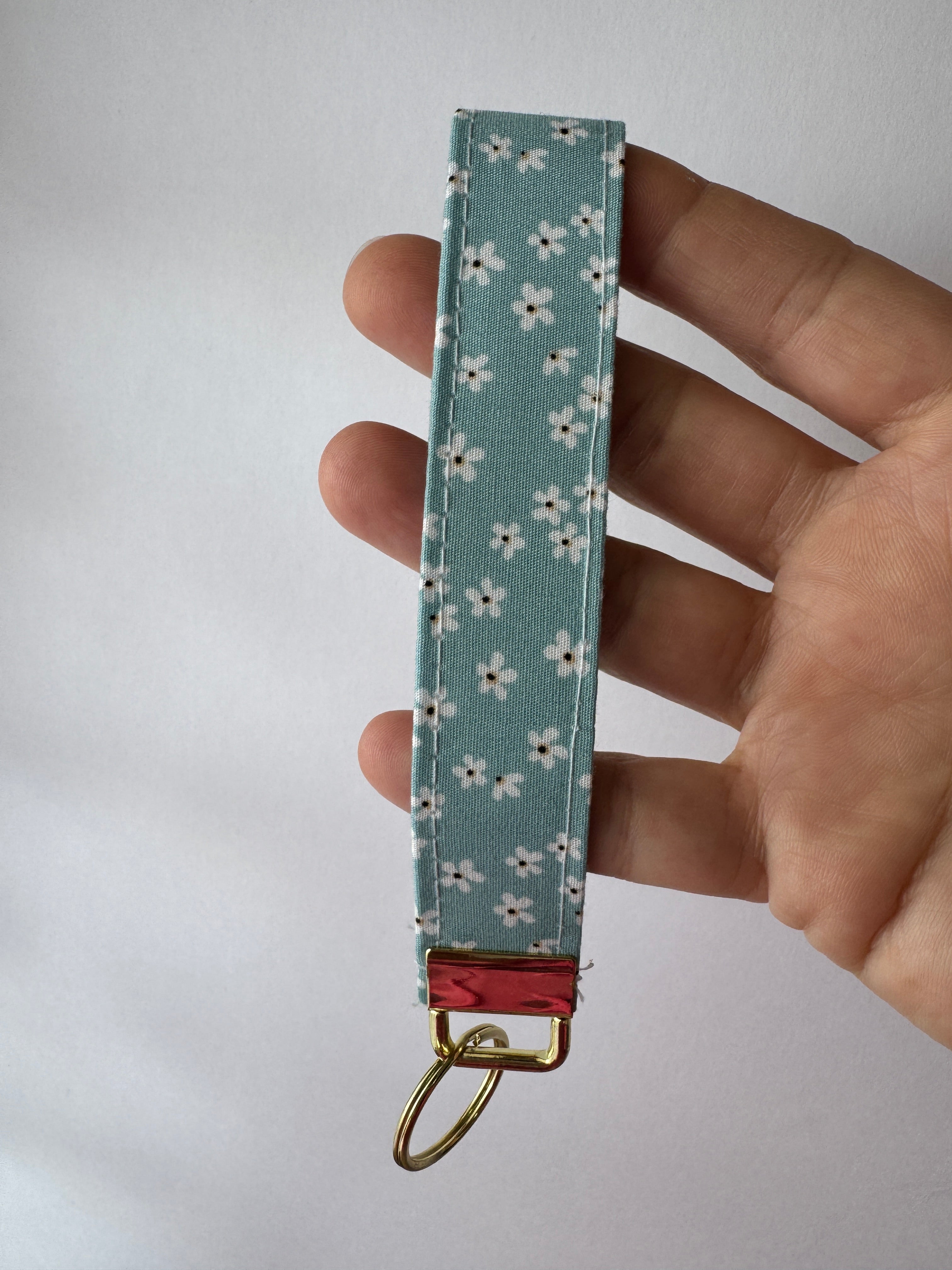 Daisy Daydream Wristlet Keychain | Handmade Floral Fabric Key Fob | Cute Wrist Lanyard | Blue Floral Keychain | Gift for Her
