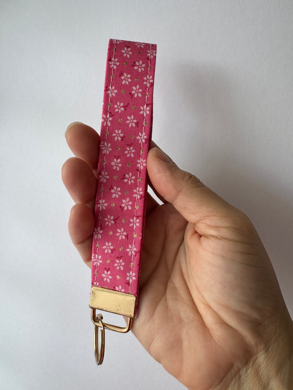 Pink Gold Flake Wristlet Keychain