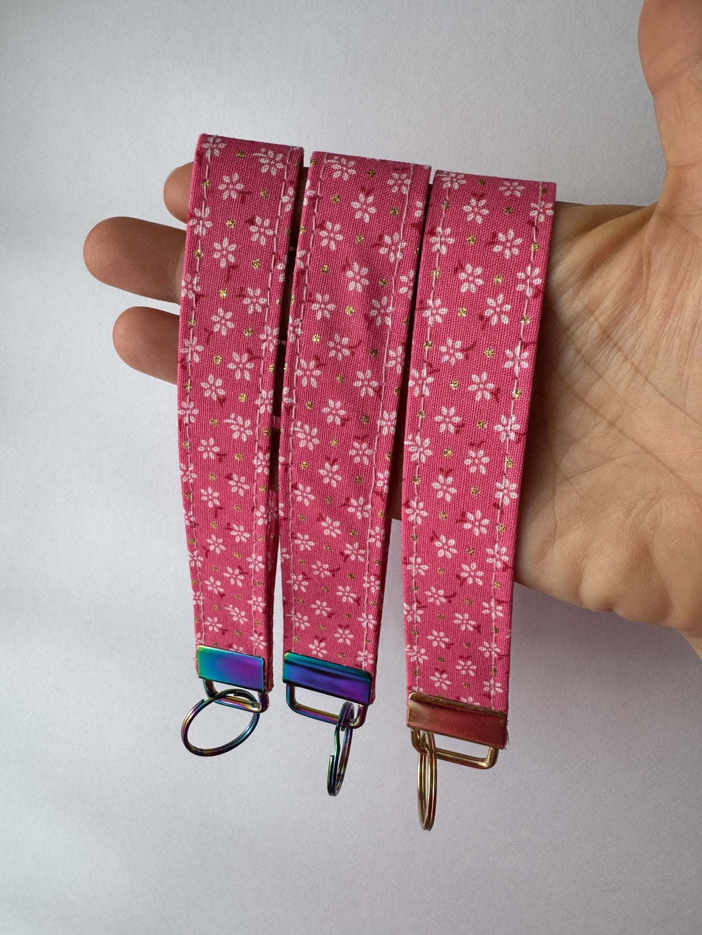 Pink Gold Flake Wristlet Keychain