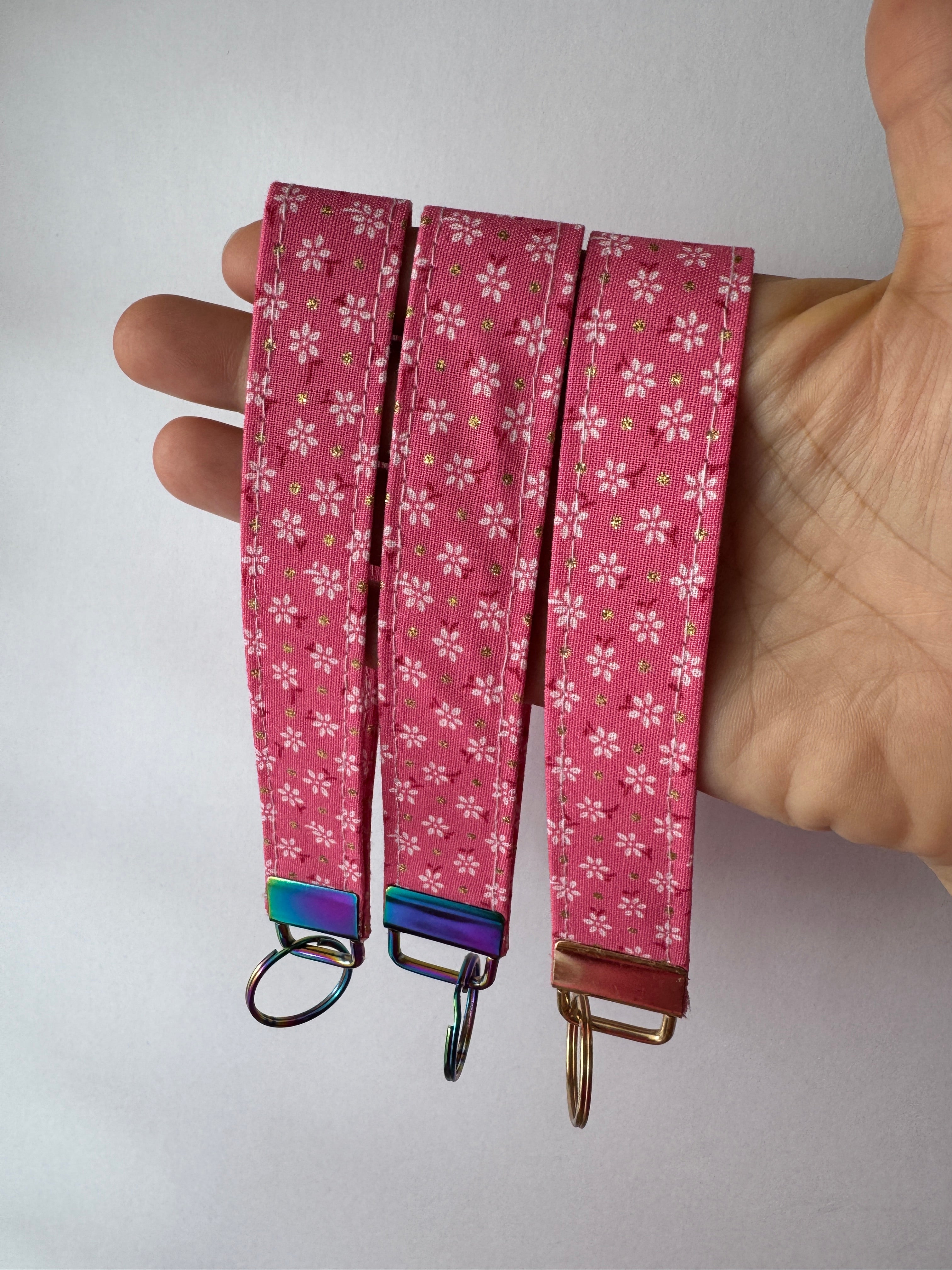 Pink Gold Flake Wristlet Keychain