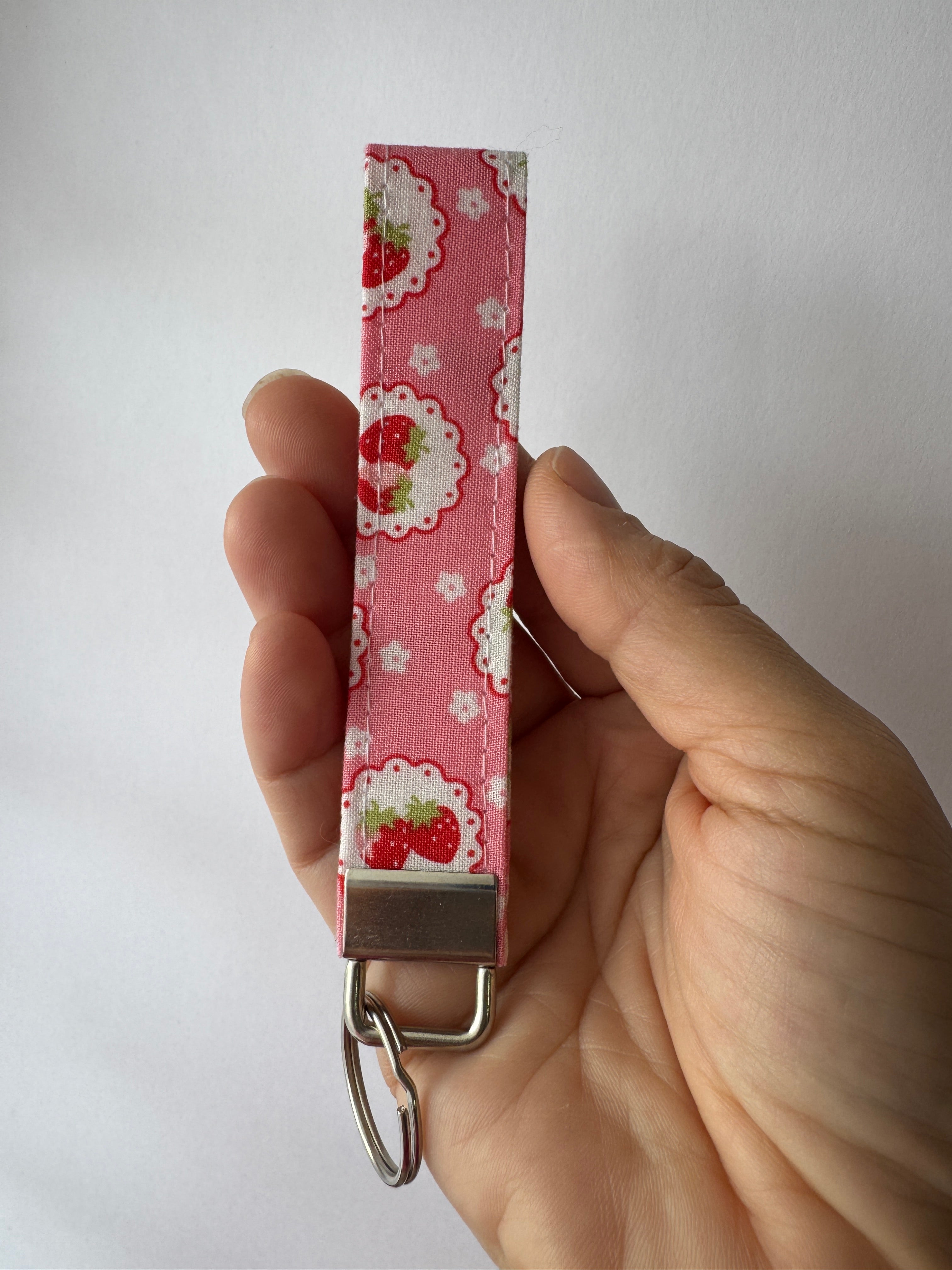 Berry Cute Wristlet Keychain | Handmade Fabric Key Fob | Strawberry Keychain Wrist Strap | Cute Gift for Her | Handmade Accessories