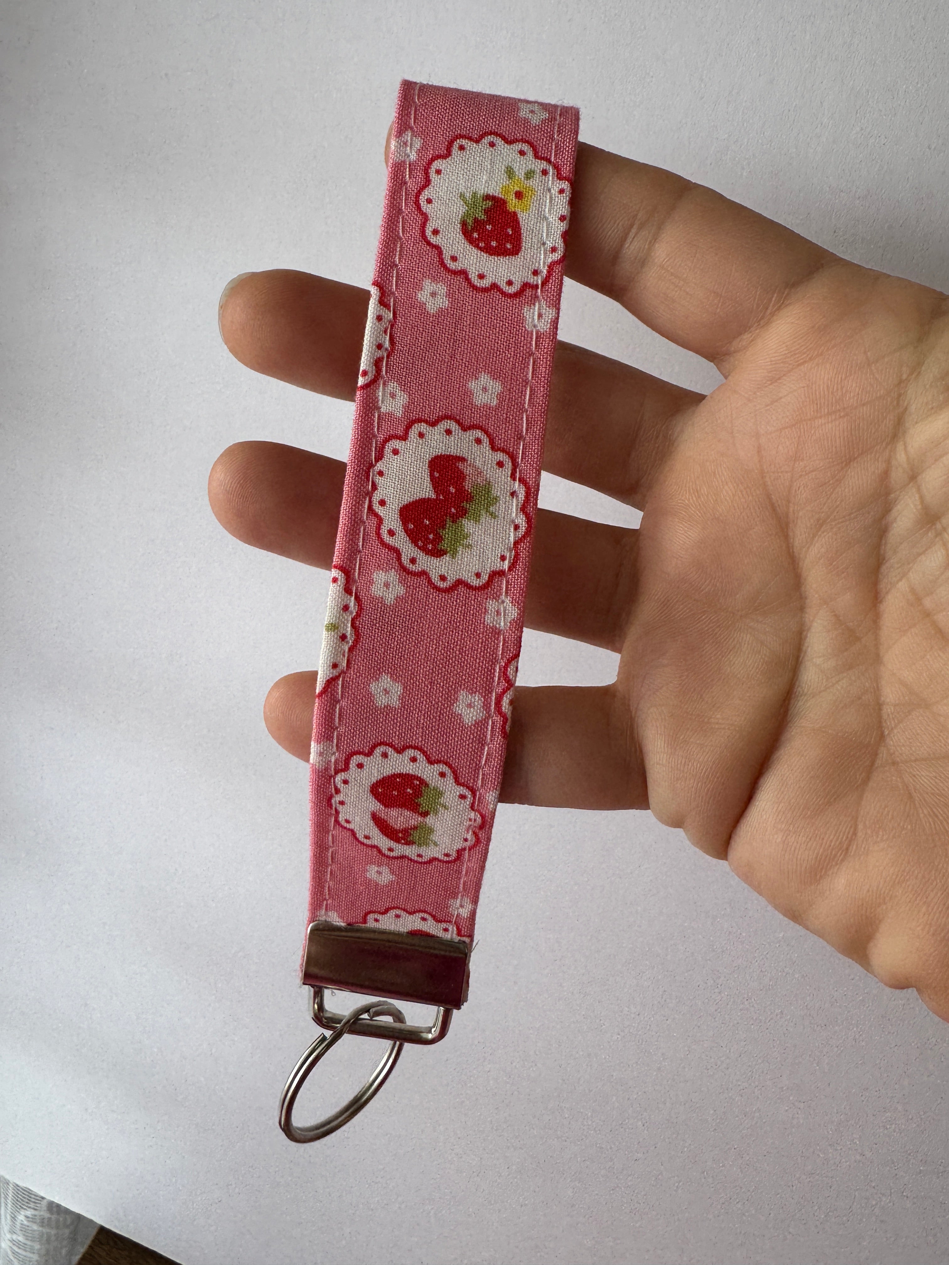 Berry Cute Wristlet Keychain | Handmade Fabric Key Fob | Strawberry Keychain Wrist Strap | Cute Gift for Her | Handmade Accessories