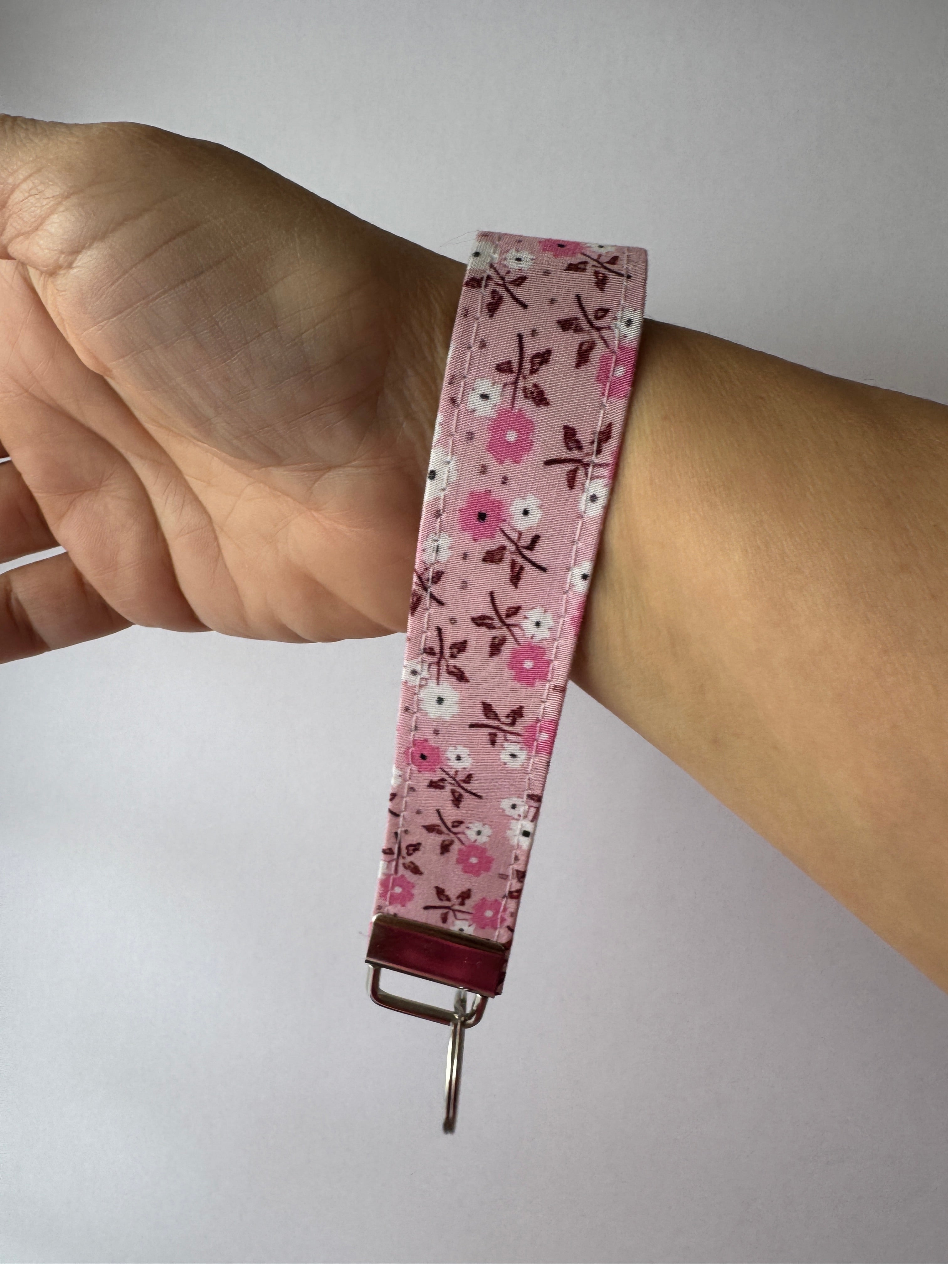 Cottage Posies Wristlet Keychain | Handmade Floral Key Fob | Fabric Wristlet Key Holder | Pink Keychain | Gift for Her | Cute Wrist Strap