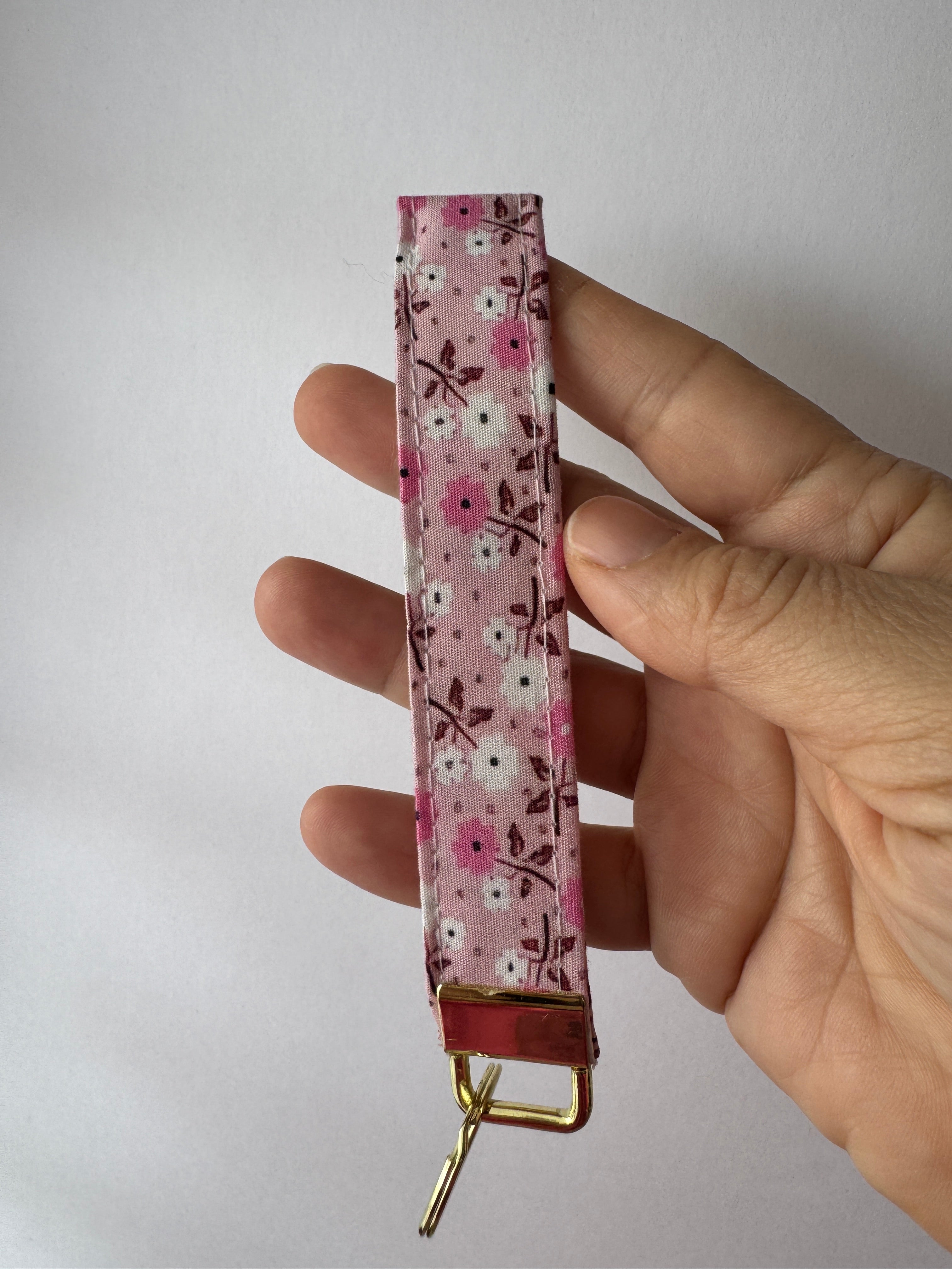Cottage Posies Wristlet Keychain | Handmade Floral Key Fob | Fabric Wristlet Key Holder | Pink Keychain | Gift for Her | Cute Wrist Strap