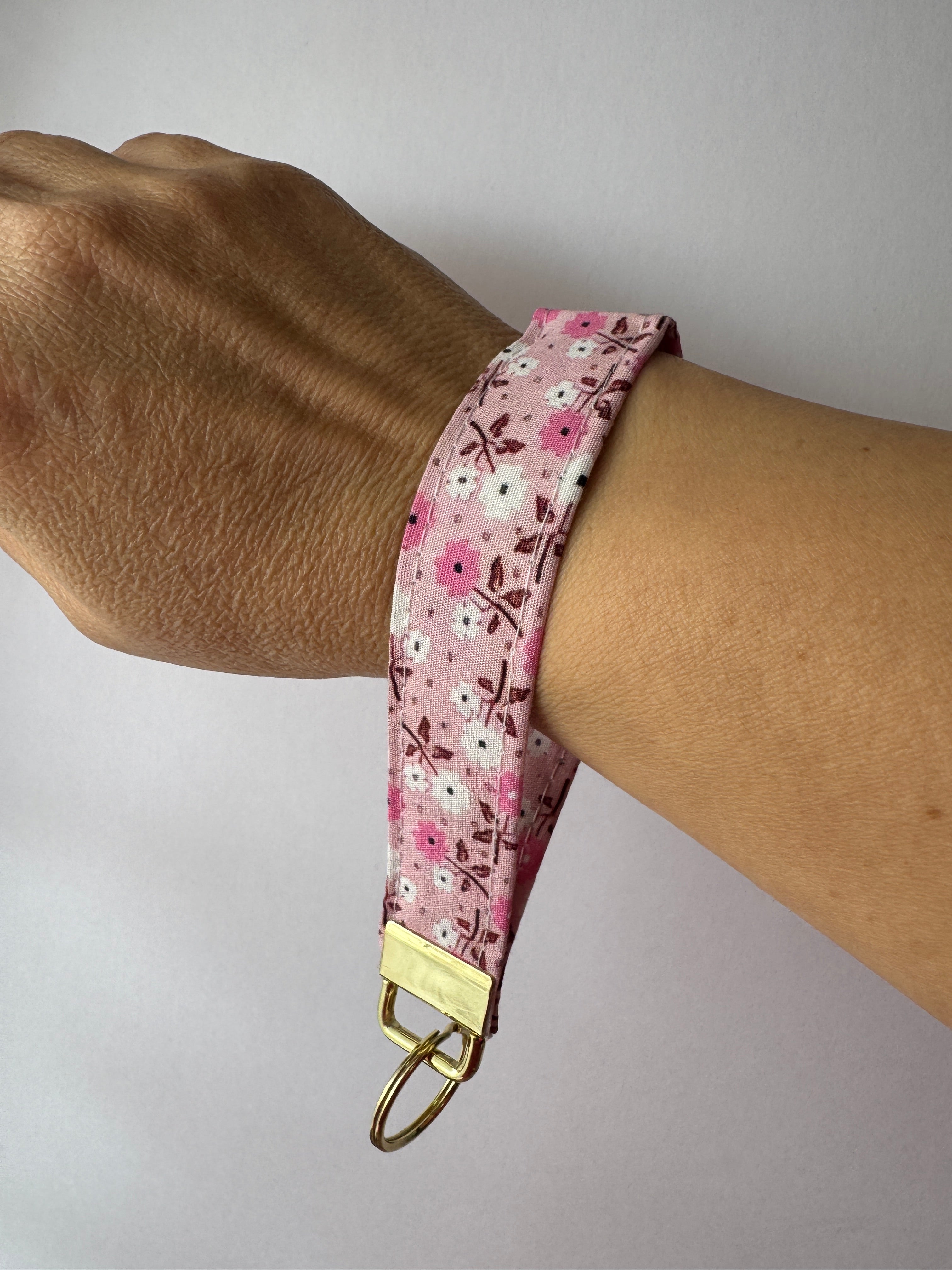 Cottage Posies Wristlet Keychain | Handmade Floral Key Fob | Fabric Wristlet Key Holder | Pink Keychain | Gift for Her | Cute Wrist Strap