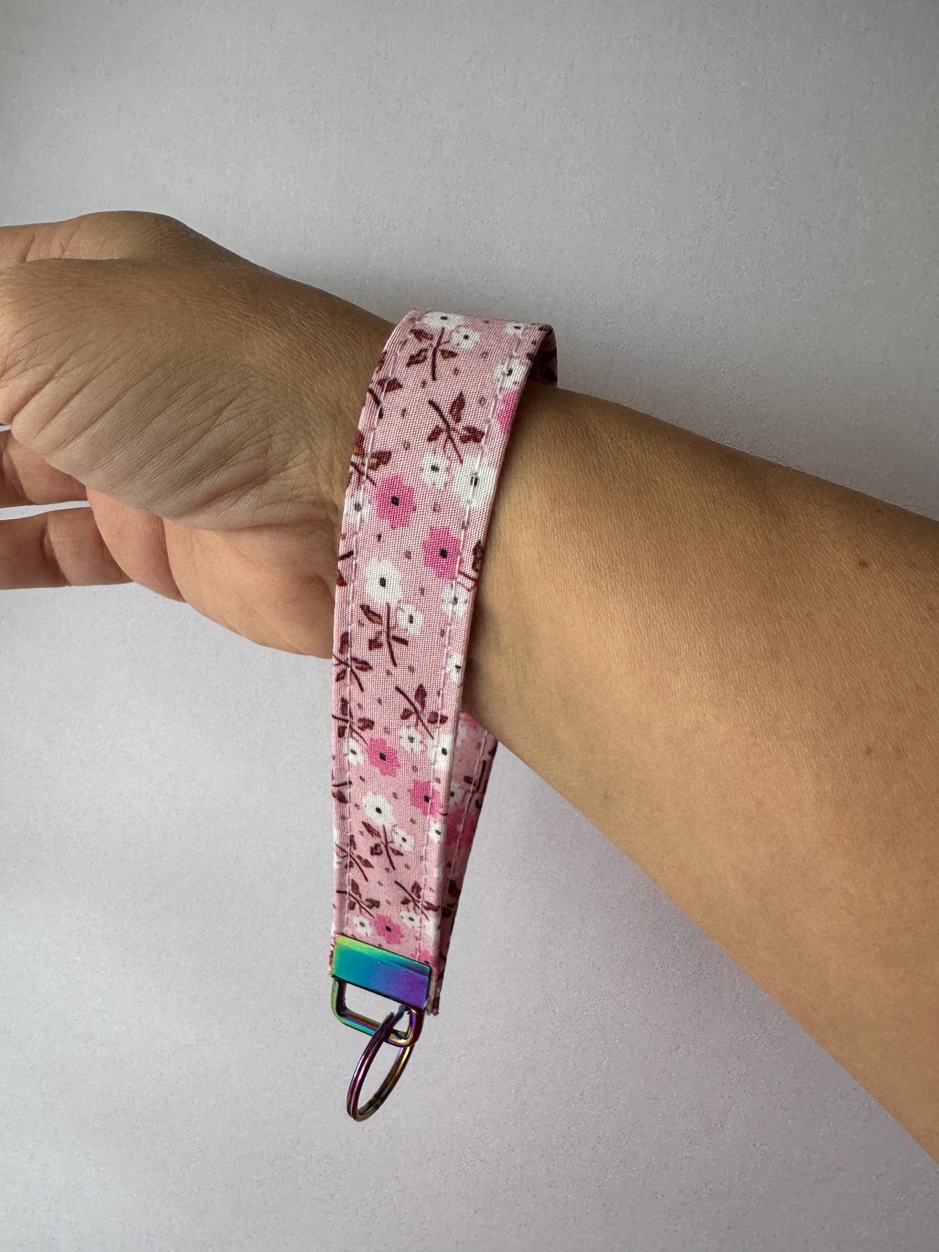 Cottage Posies Wristlet Keychain | Handmade Floral Key Fob | Fabric Wristlet Key Holder | Pink Keychain | Gift for Her | Cute Wrist Strap