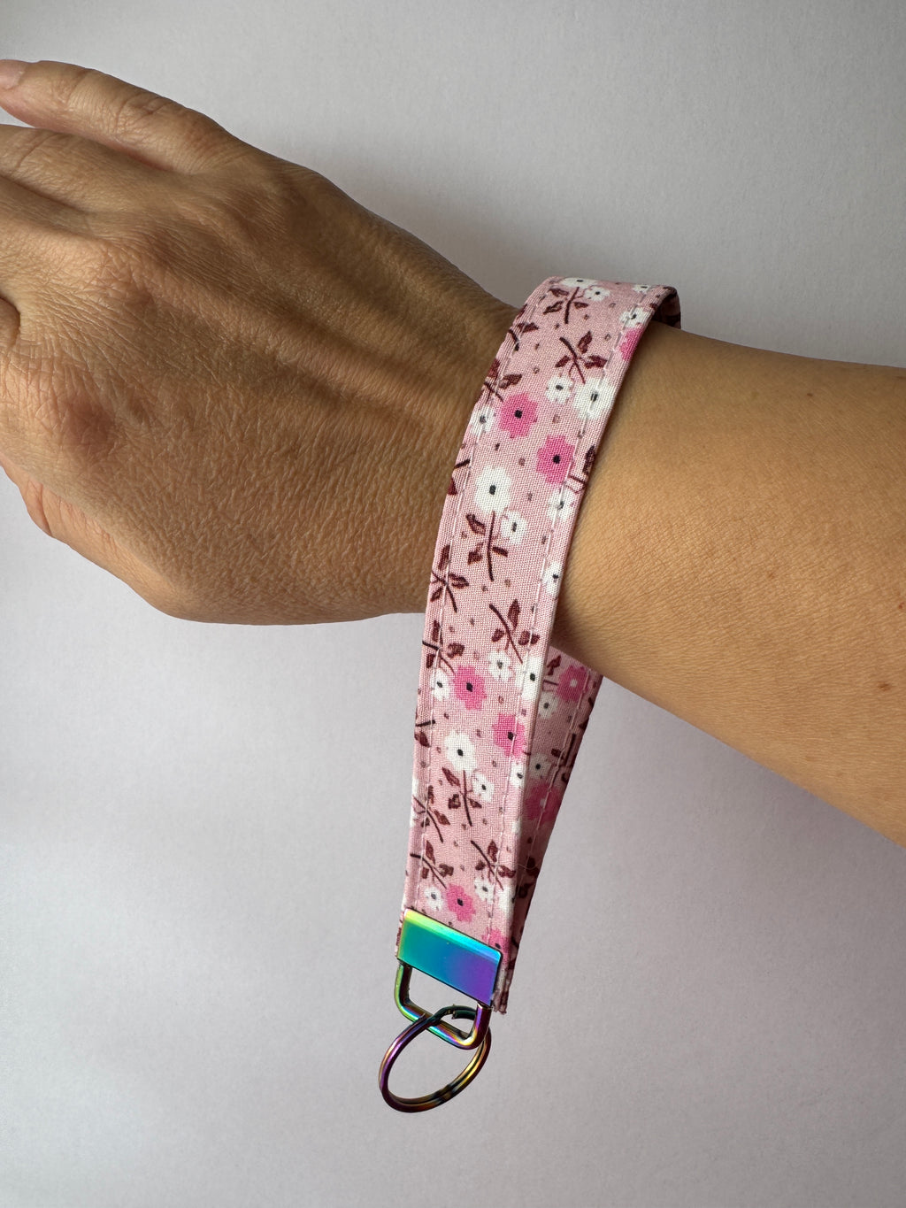 Cottage Posies Wristlet Keychain | Handmade Floral Key Fob | Fabric Wristlet Key Holder | Pink Keychain | Gift for Her | Cute Wrist Strap