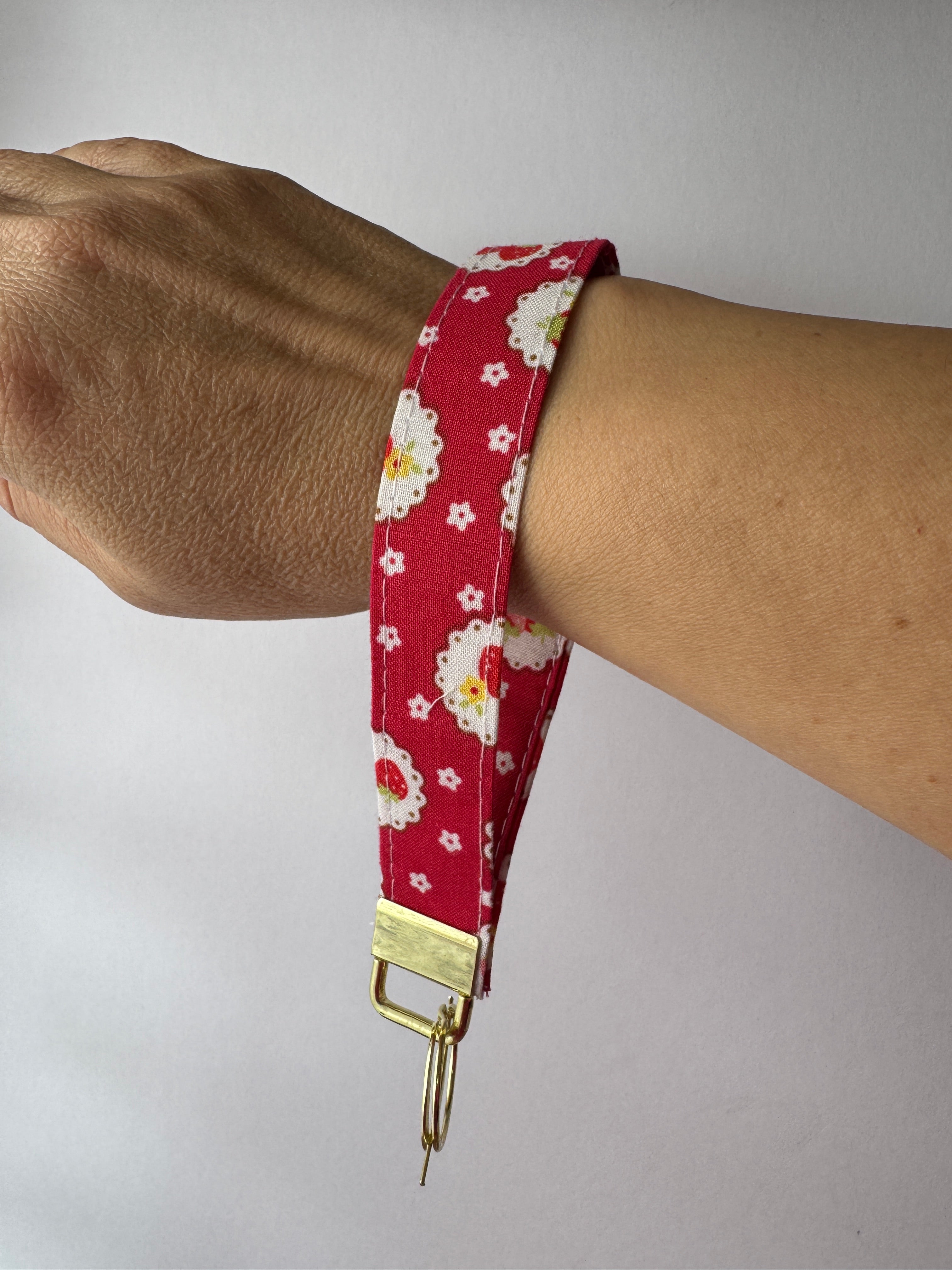 Strawberry Jam Wristlet Keychain - Handmade Fabric Key Fob | Cute Keychain | Gift for Her | Teacher Gift | Car Key Holder