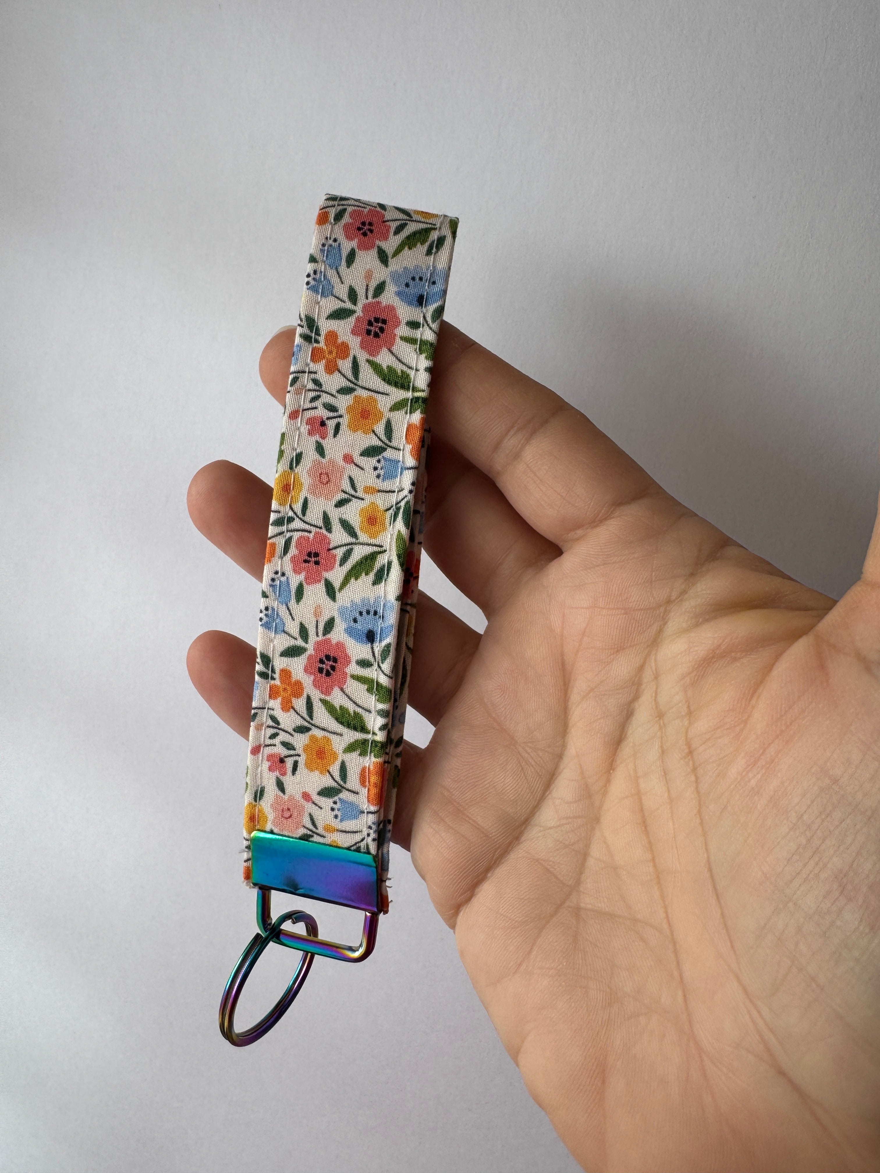 Meadow Bright Floral Wristlet Keychain | Handmade Fabric Key Fob | Wrist Key Holder | Cute Gift for Women | Teacher Gift | Floral Keychain