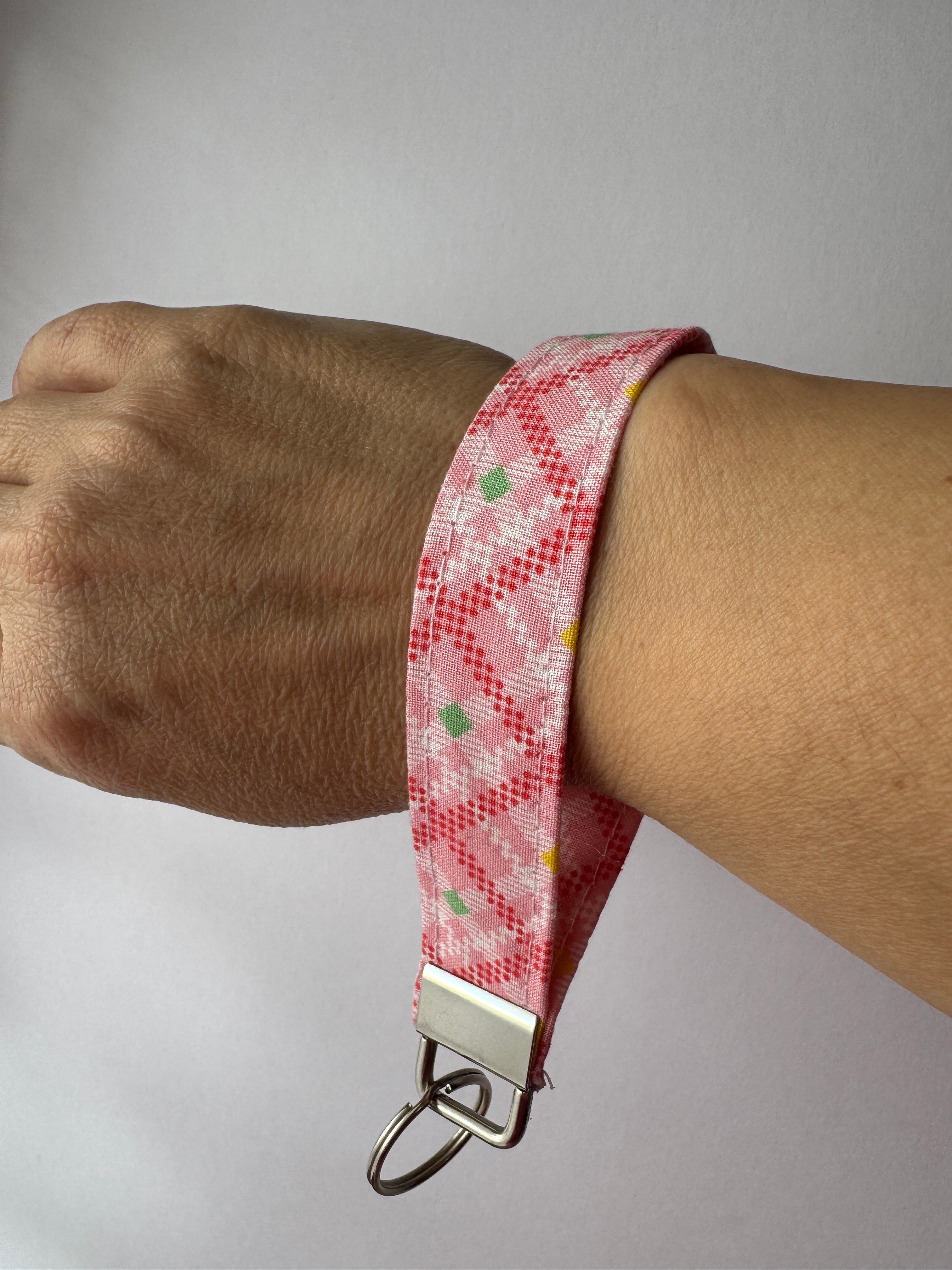 Gingham Bloom Wristlet Keychain | Handmade Floral Fabric Key Fob | Cute Wrist Lanyard | Gift for Her | Teacher Gift
