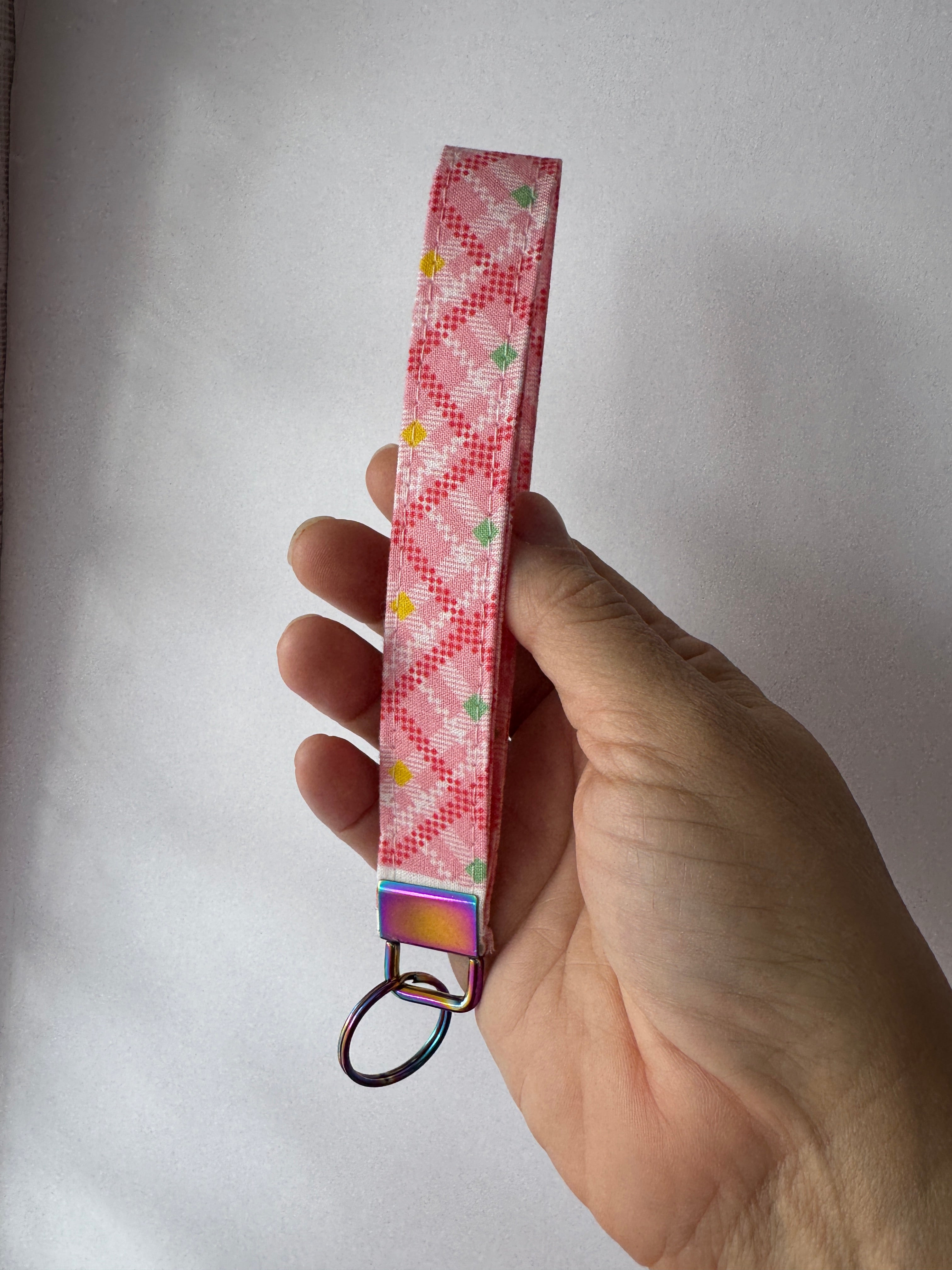 Gingham Bloom Wristlet Keychain | Handmade Floral Fabric Key Fob | Cute Wrist Lanyard | Gift for Her | Teacher Gift