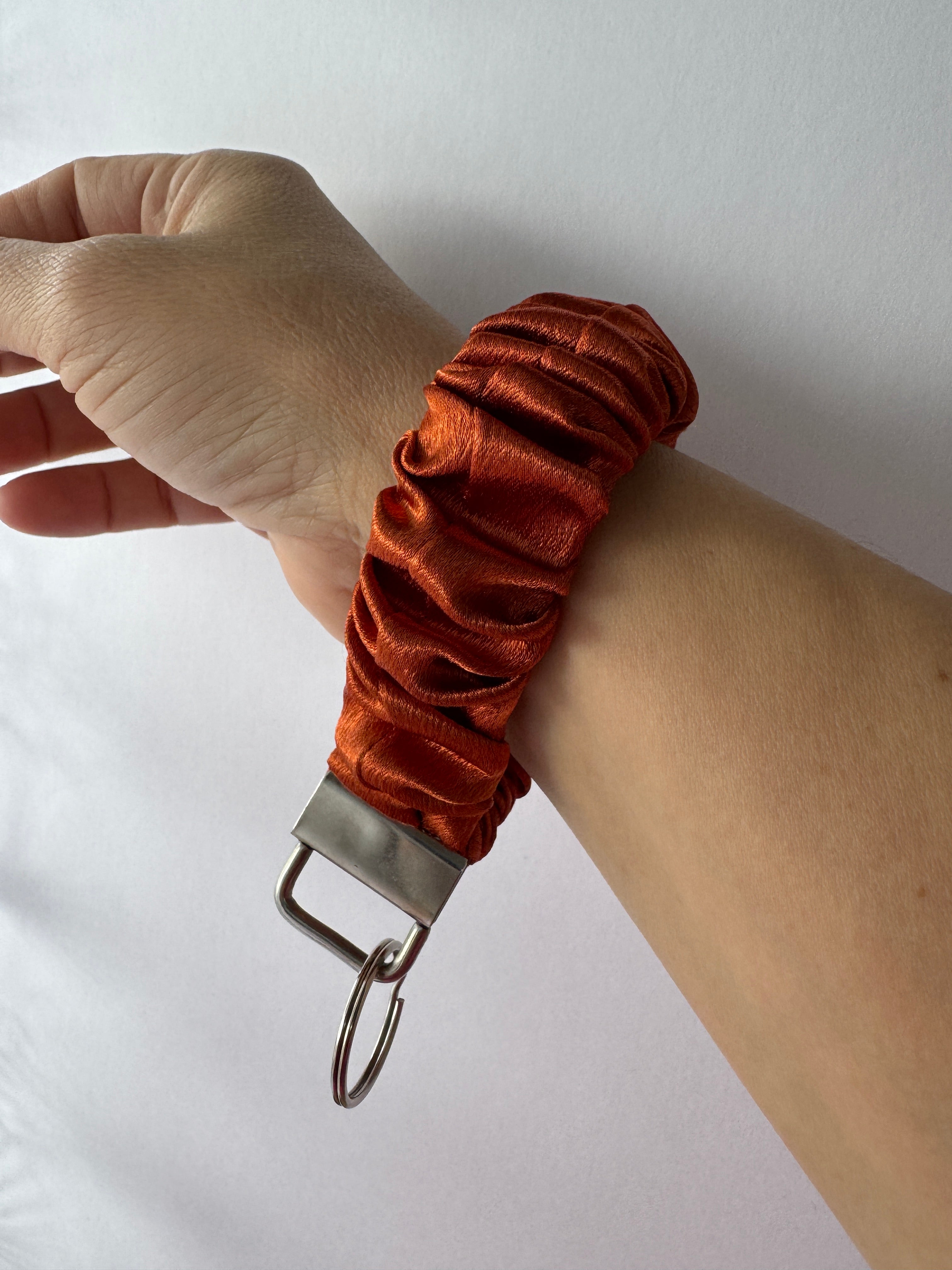 Autumn Ember Scrunchie Wristlet Keychain | Satin Keychain Bracelet | Handmade Key Fob Wristlet | Fall Gift for Her | Cute Car Key Holder