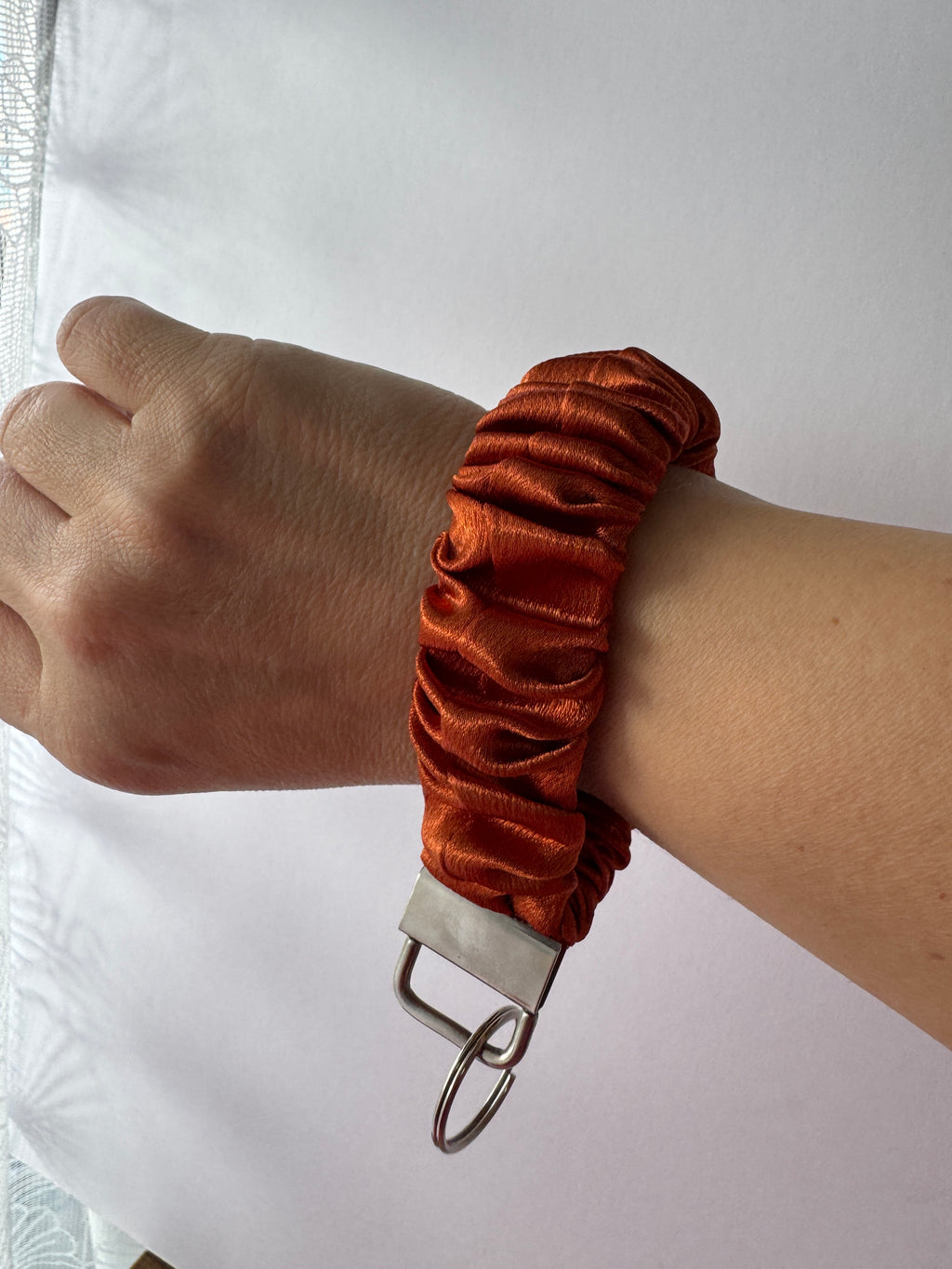Autumn Ember Scrunchie Wristlet Keychain | Satin Keychain Bracelet | Handmade Key Fob Wristlet | Fall Gift for Her | Cute Car Key Holder