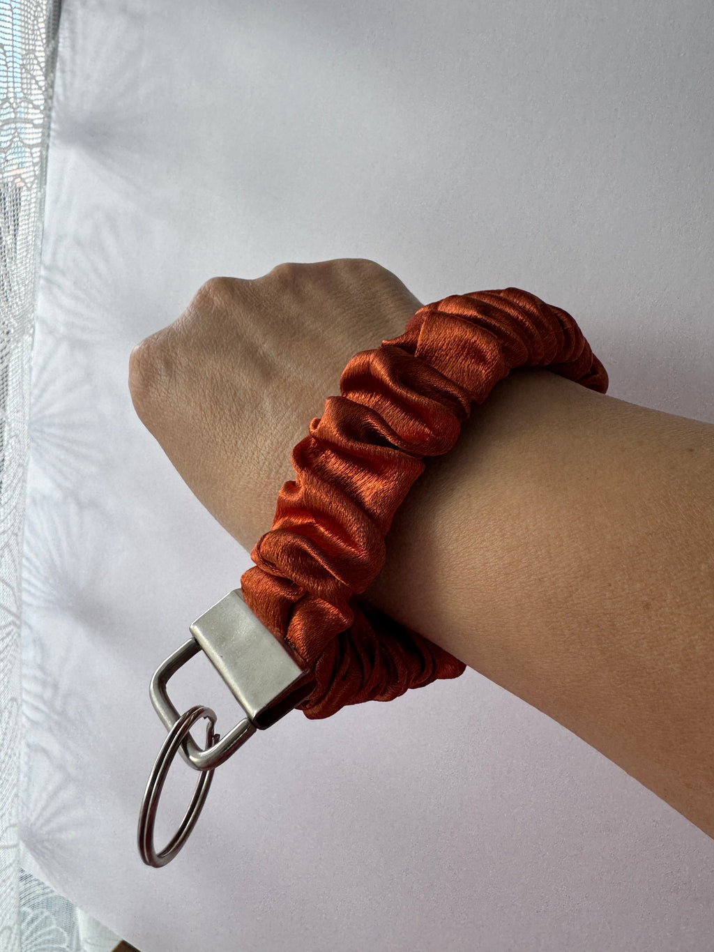Autumn Ember Scrunchie Wristlet Keychain | Satin Keychain Bracelet | Handmade Key Fob Wristlet | Fall Gift for Her | Cute Car Key Holder