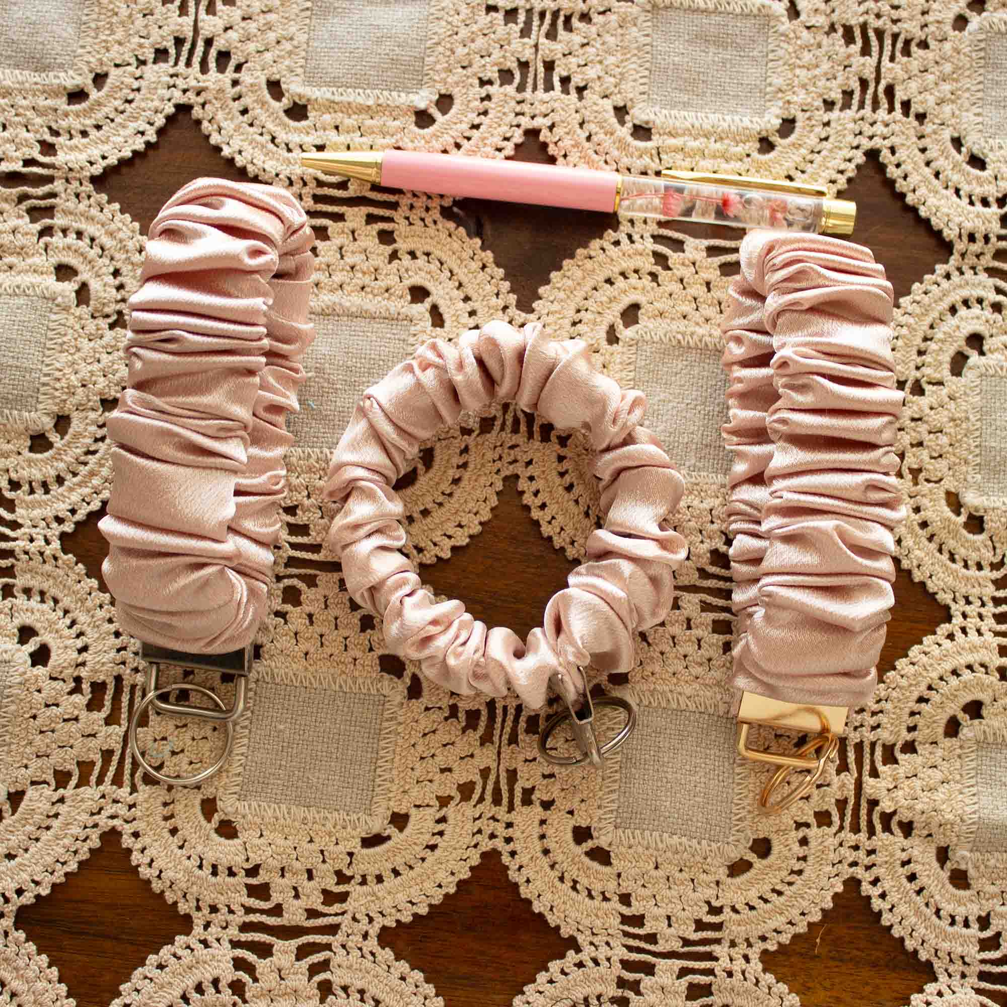 Pink Blush Scrunchie Wristlet